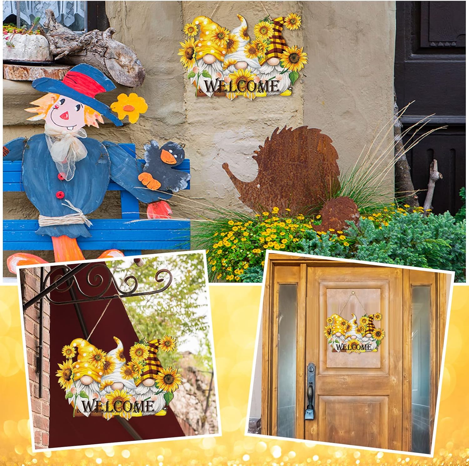 Wooden Gnome Welcome Door Hanger for Front Door