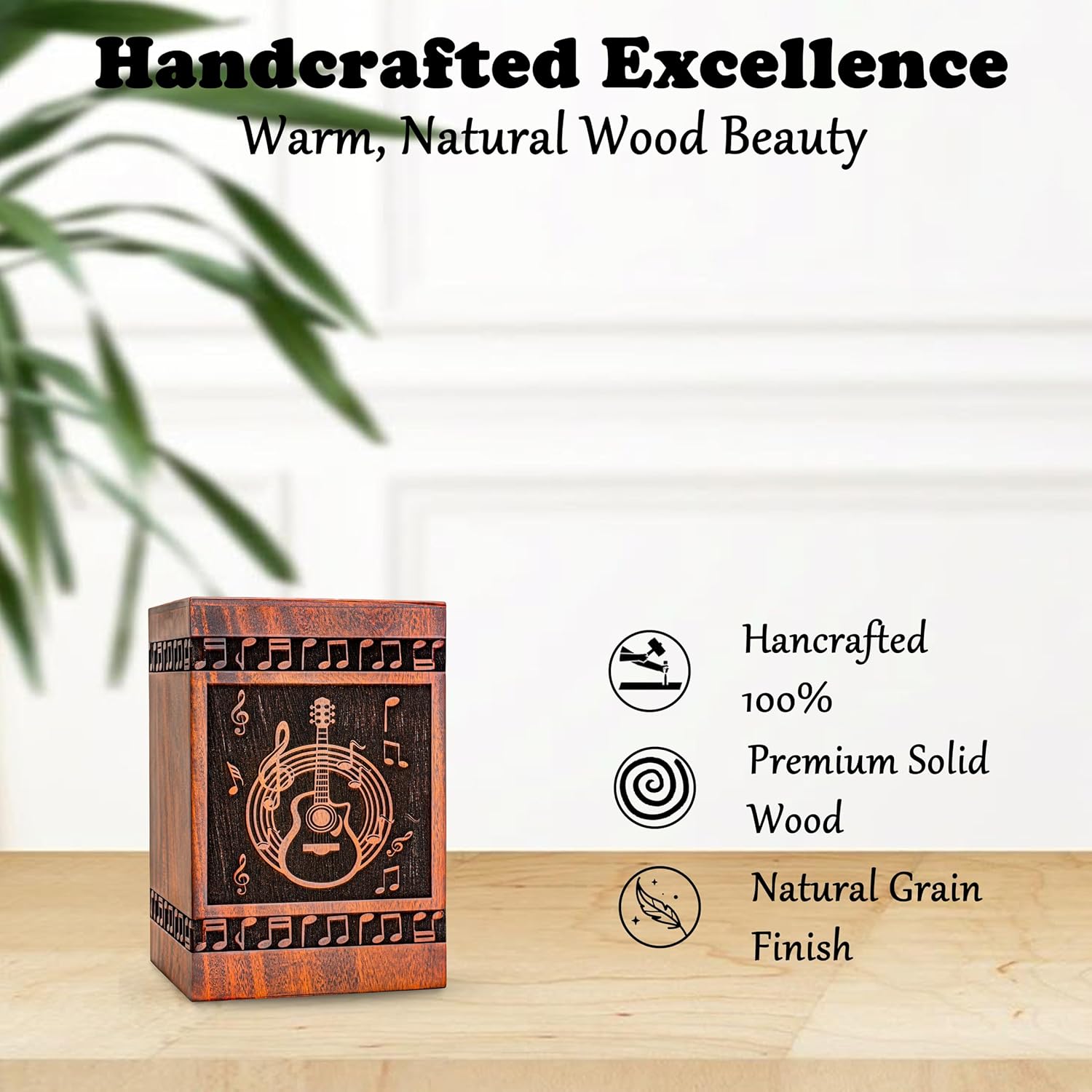 Wooden Guitar Ash Urn - Cremation Keepsake Box Teak Material Elegant Design