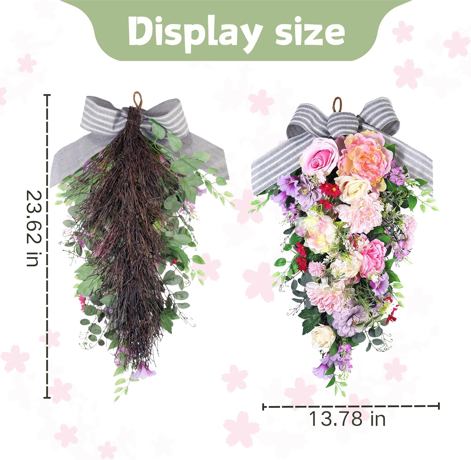 24-Inch Lighted Spring Peony Wreath for Front Door