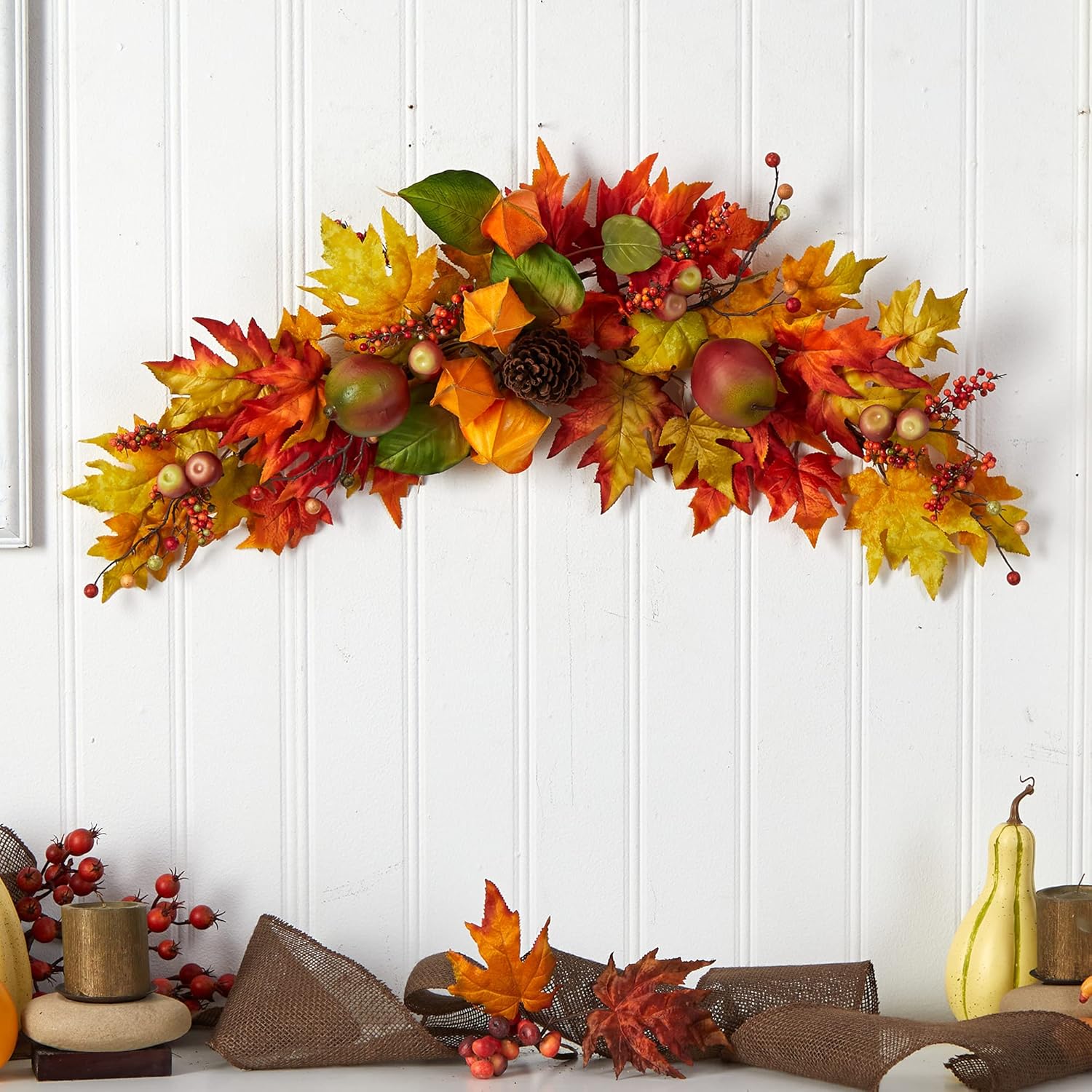 Nearly Natural 38in Autumn Maple Leaf Berry Artificial Swag 1
