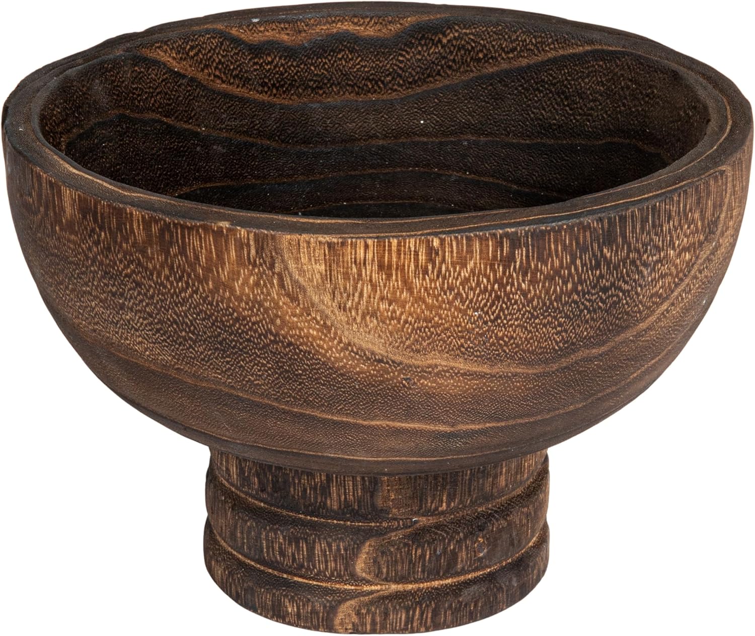 Creative Co-Op Round Paulownia Wood Pedestal Bowl Marbled Brown
