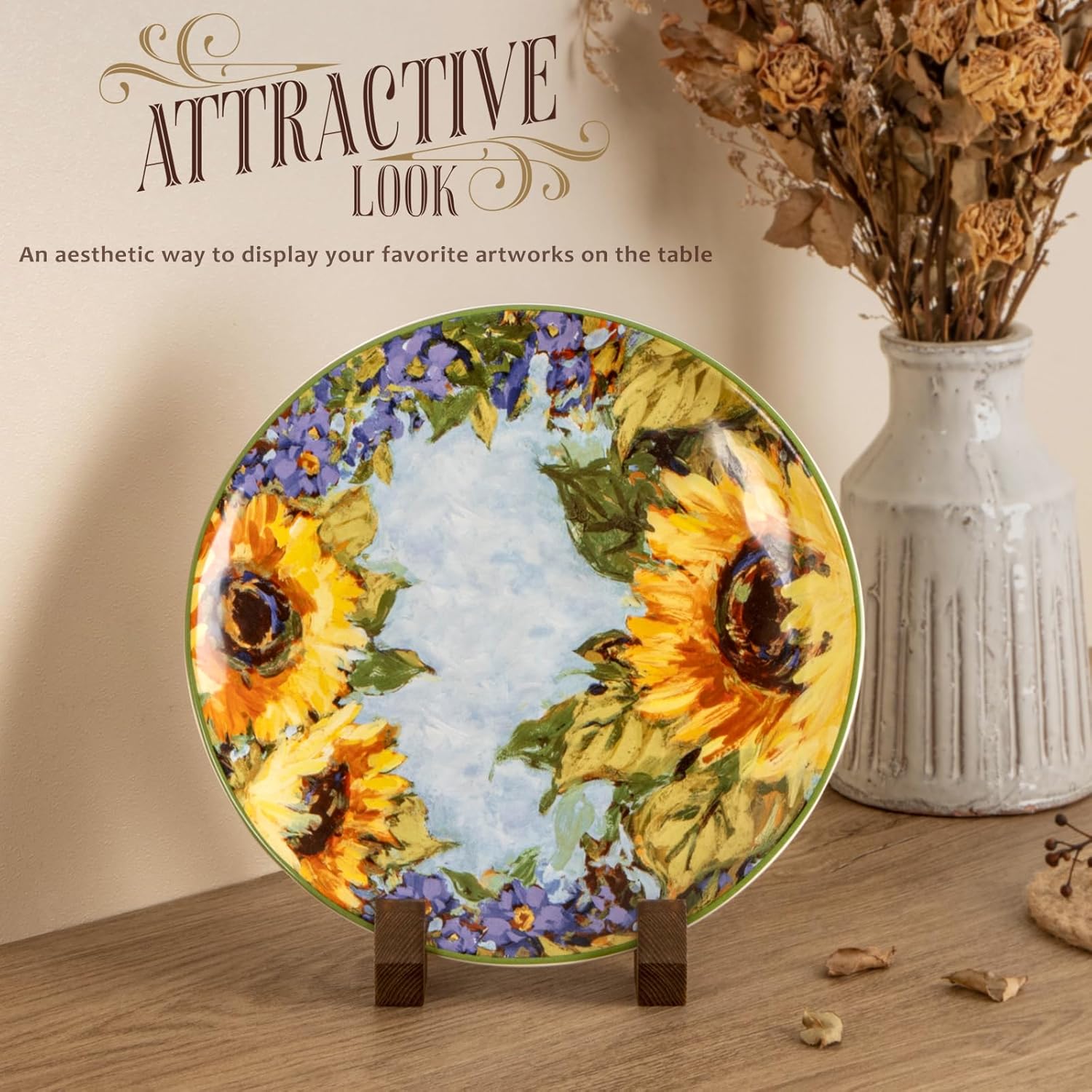 3 Pack 6 Inch Plate Display Stand with Decorative Frame