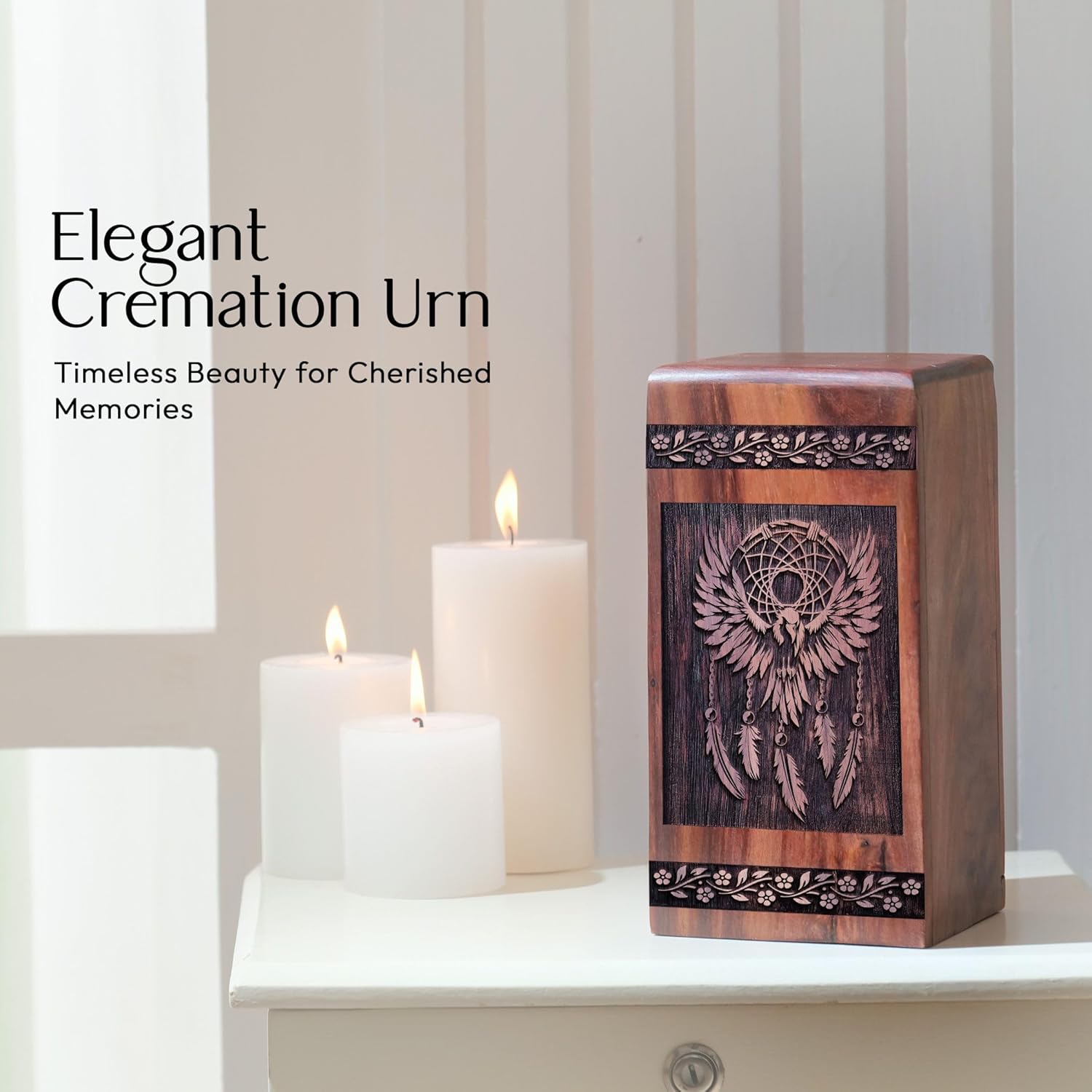 Wooden Urn Dream Catcher - Medium Cremation Urn for Adult Human Ashes