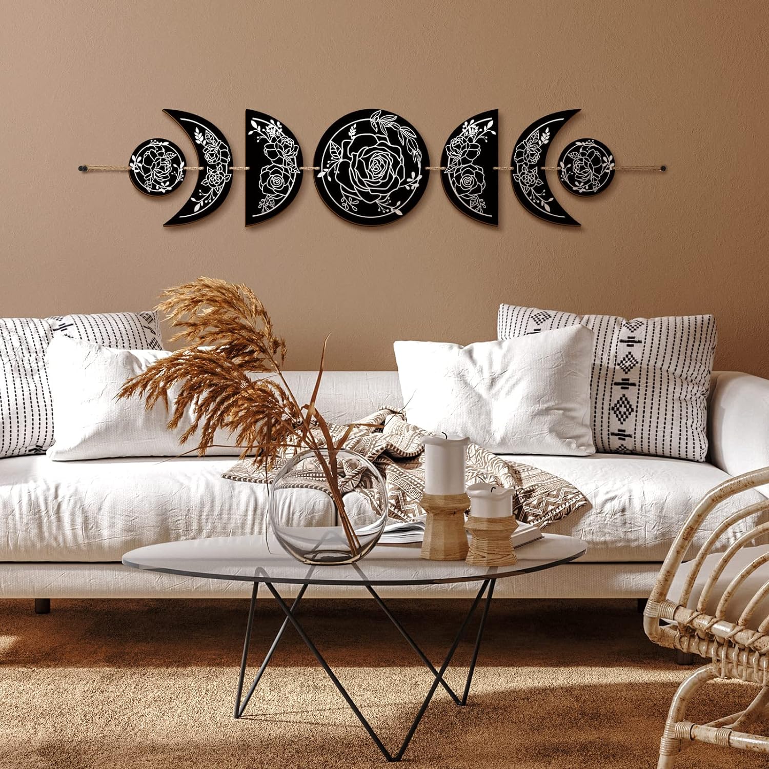 BBTO Boho Wall Art Moon Phases Decor Wooden Witchy Sign