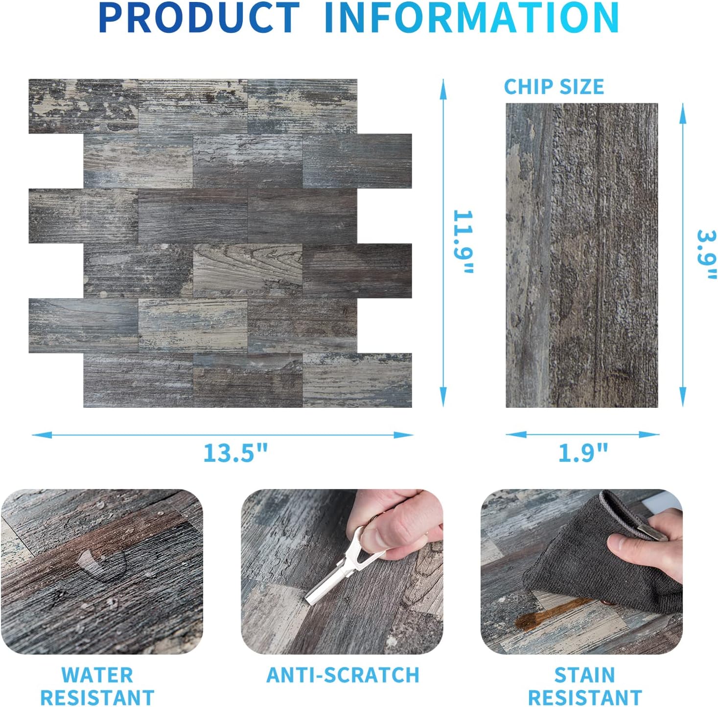 Art3d 10-Sheet Peel and Stick Backsplash Tiles in Spruce Grey Rustic