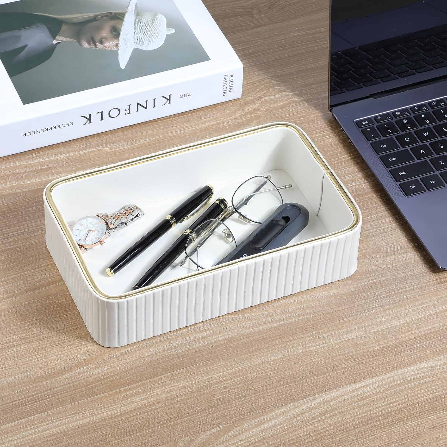 Desk Organizer Tray with PU Leather and MDF Surface