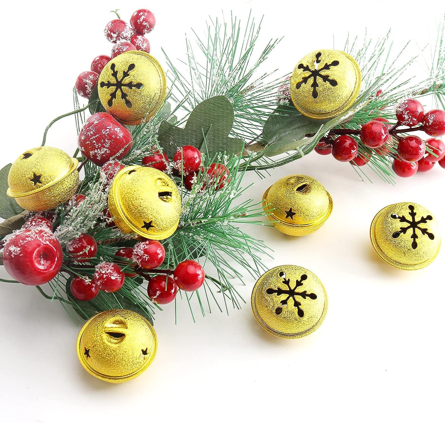 24pcs Gold Christmas Bells with Snowflake Cutouts