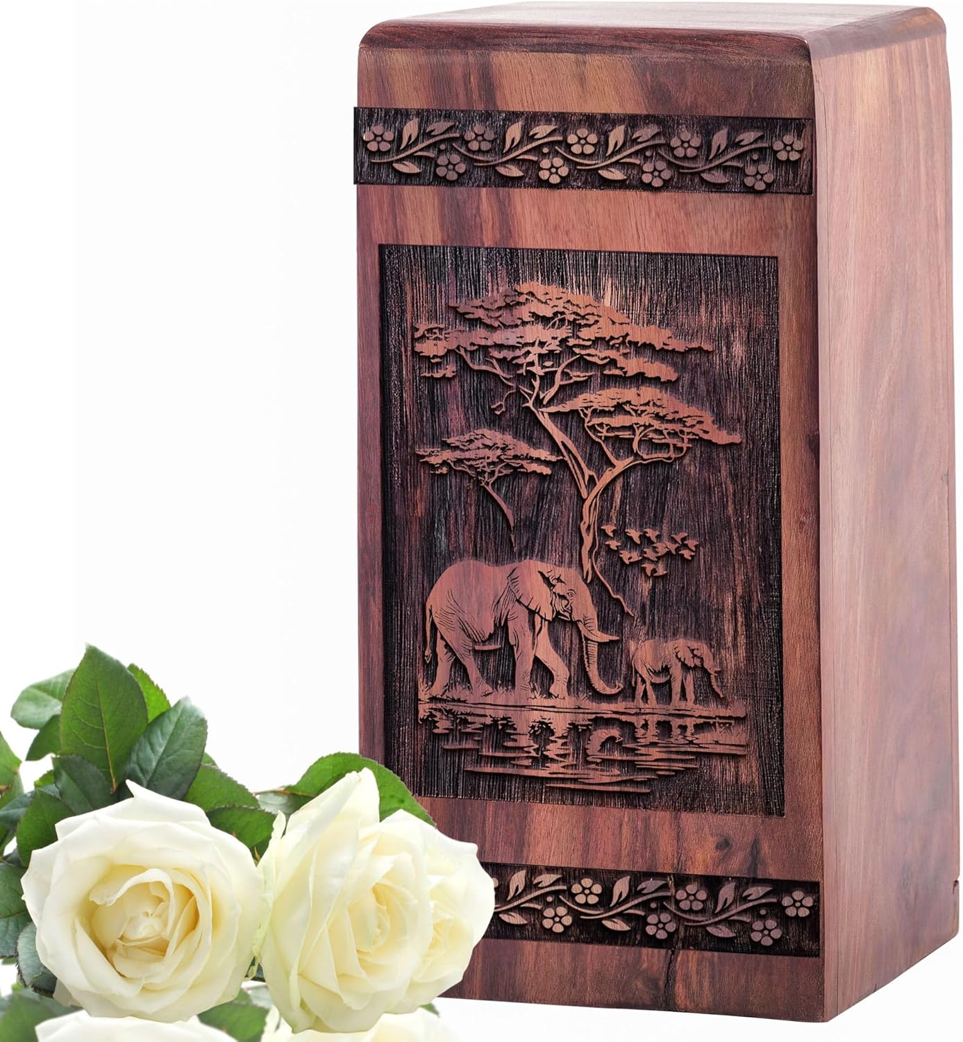 Elegant Wooden Elephant Urn for Human Ashes - 5 Inch Size