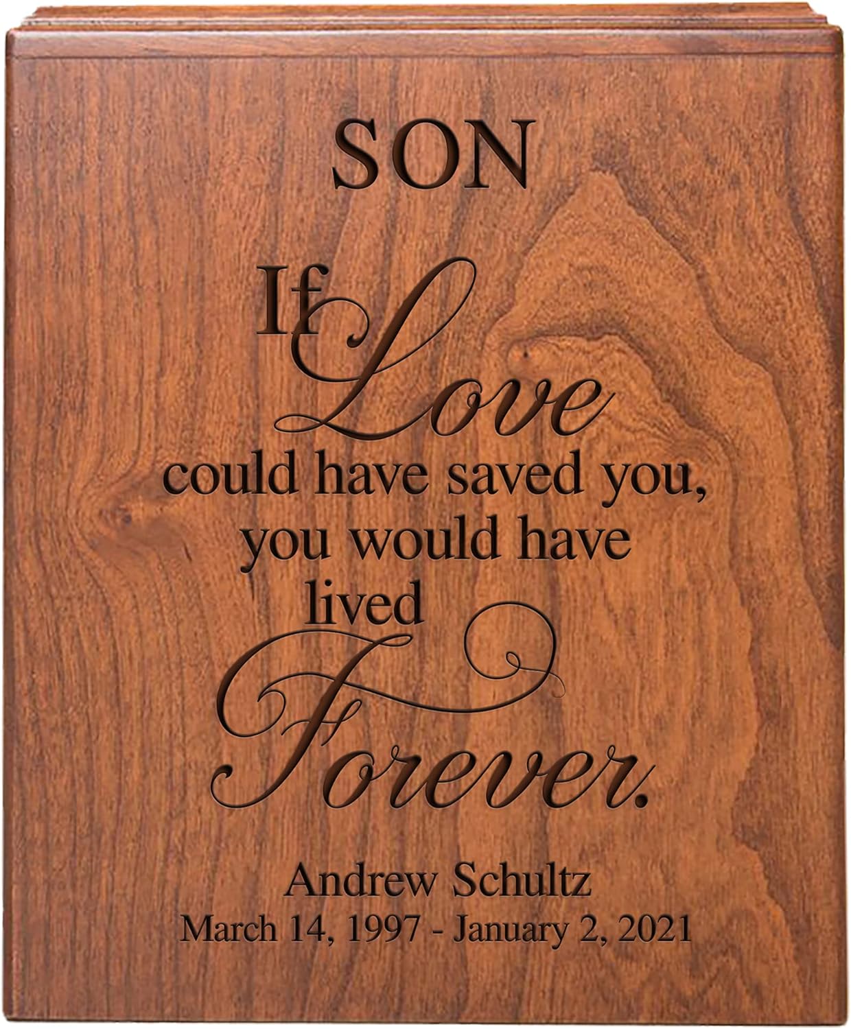 Personalized Cherry Wood Urn for Adult Male Cremation