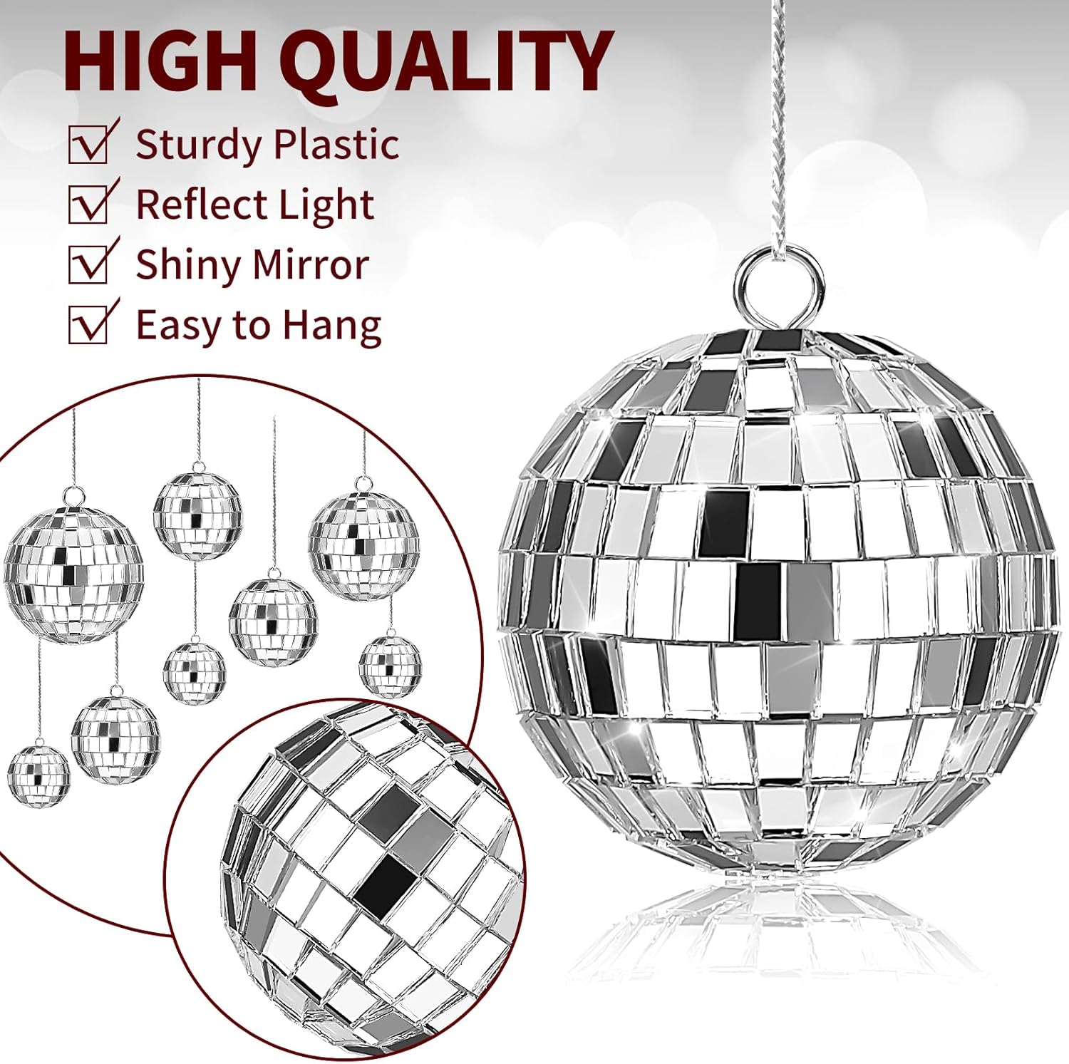 20 Pack Silver Mini Hanging Mirror Balls for 70s Birthday Party Decor