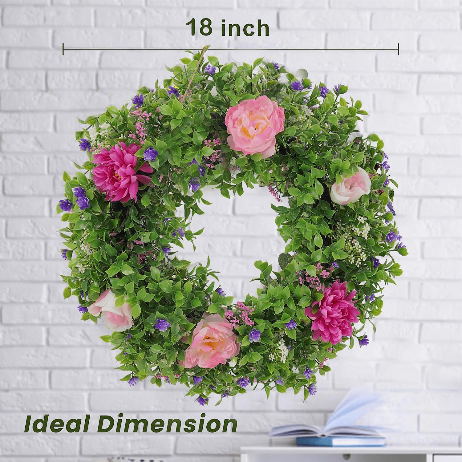Summer Wreaths for Front Door - 18 Inch Artificial Greenery Wreath