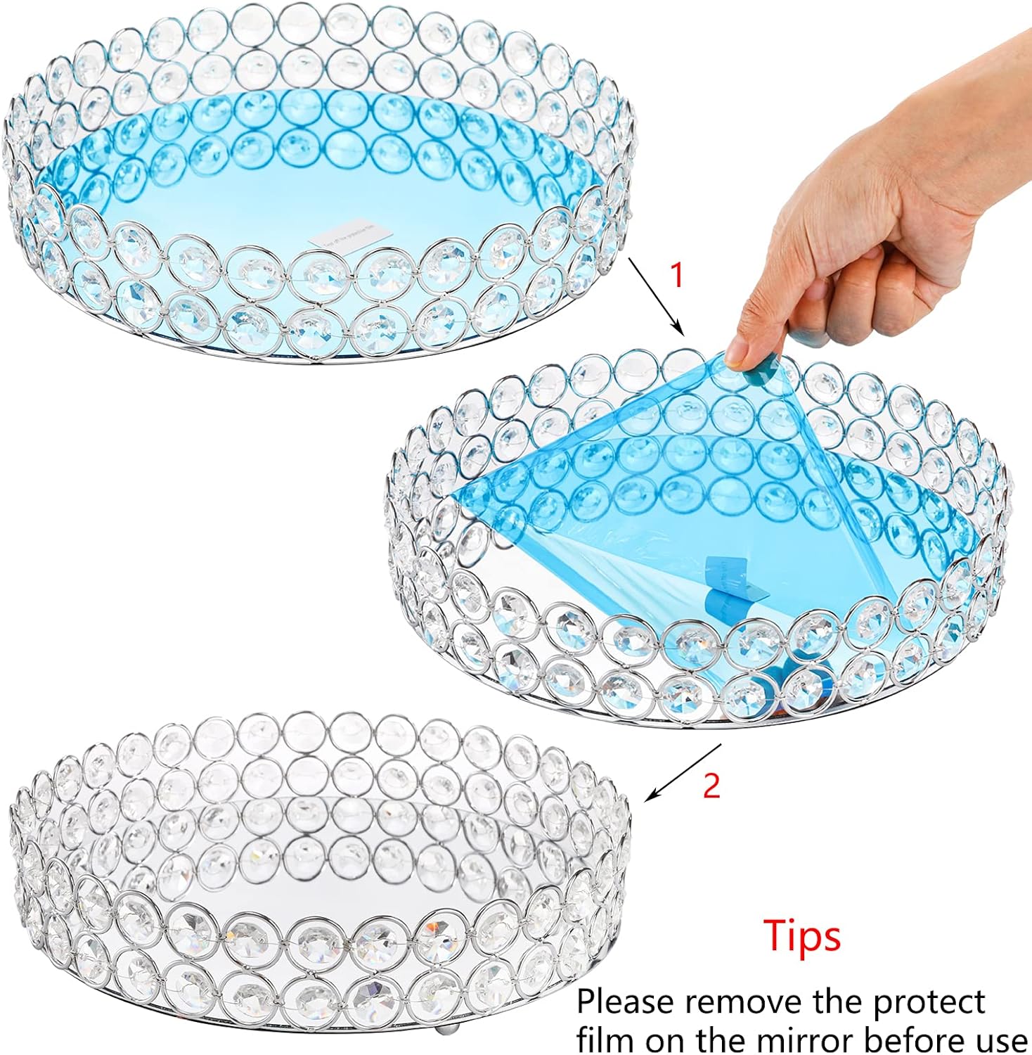 Hedume Mirrored Crystal Vanity Tray 10 Inch Cosmetic Organizer
