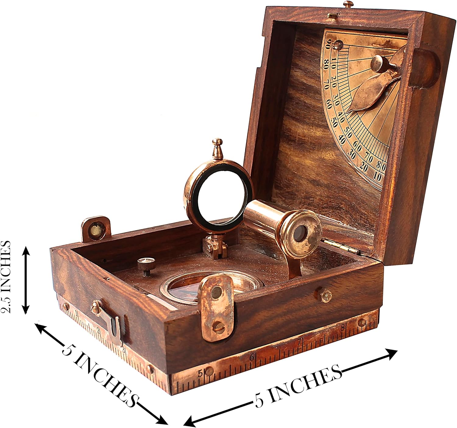 Antique Marine Master Box with Telescope Compass Alidade Scale Chart
