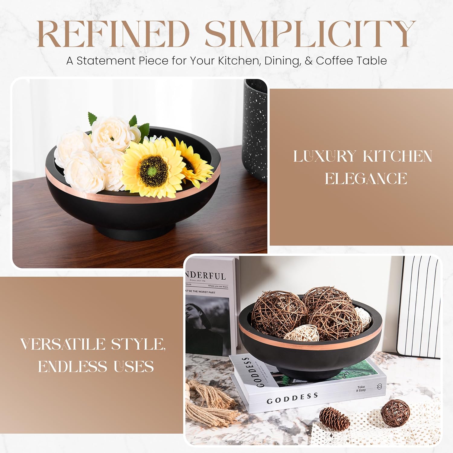 Concrete Decorative Bowl with Rose Gold Rim 1