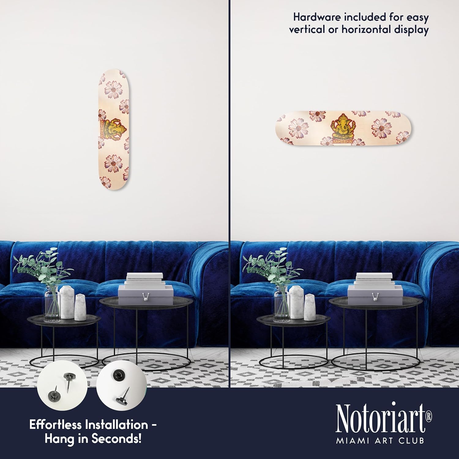 NotoriArt Retro Collage Art Acrylic Wall Sculpture 8x32 Indian Elephant Skateboard