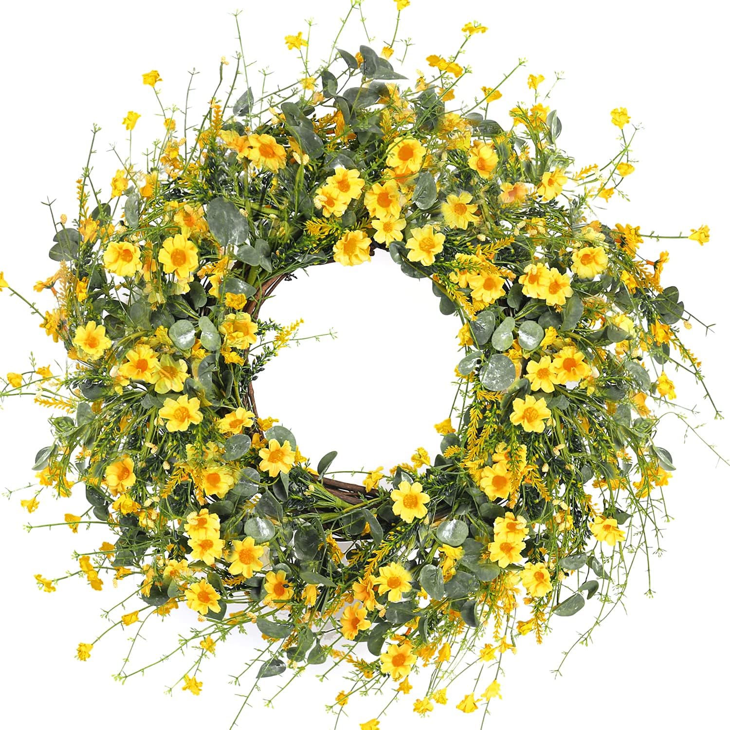 Sggvecsy 24 Inch Yellow Daisy Wreath Decor