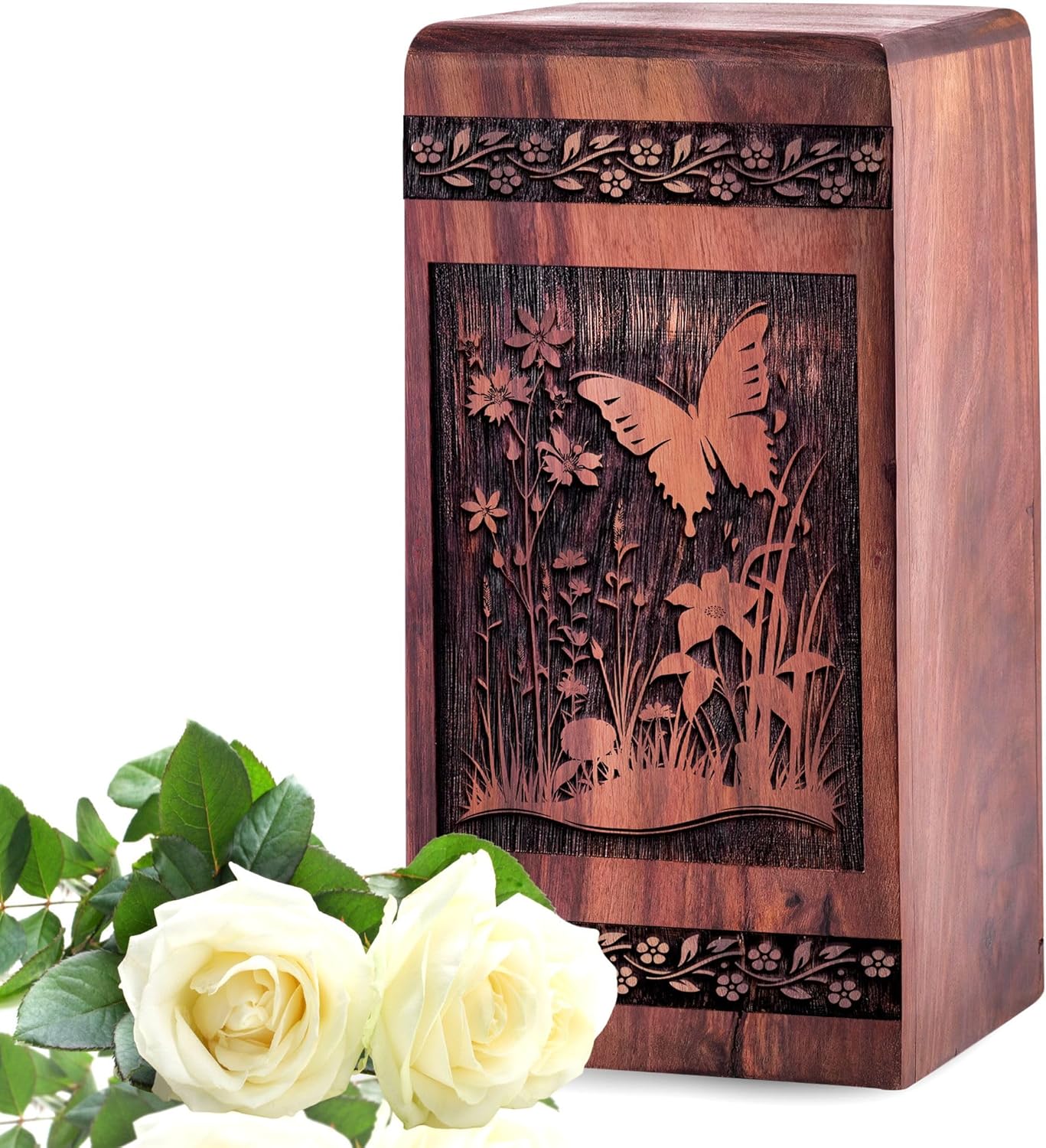 Butterfly Wooden Urn for Adult Ashes - 10 Inch
