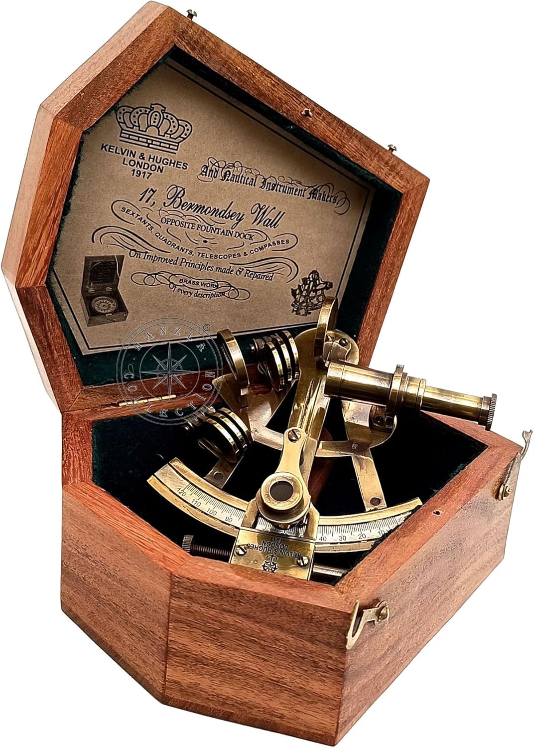 Brass Nautical Sextant with Wooden Box Vintage Gift