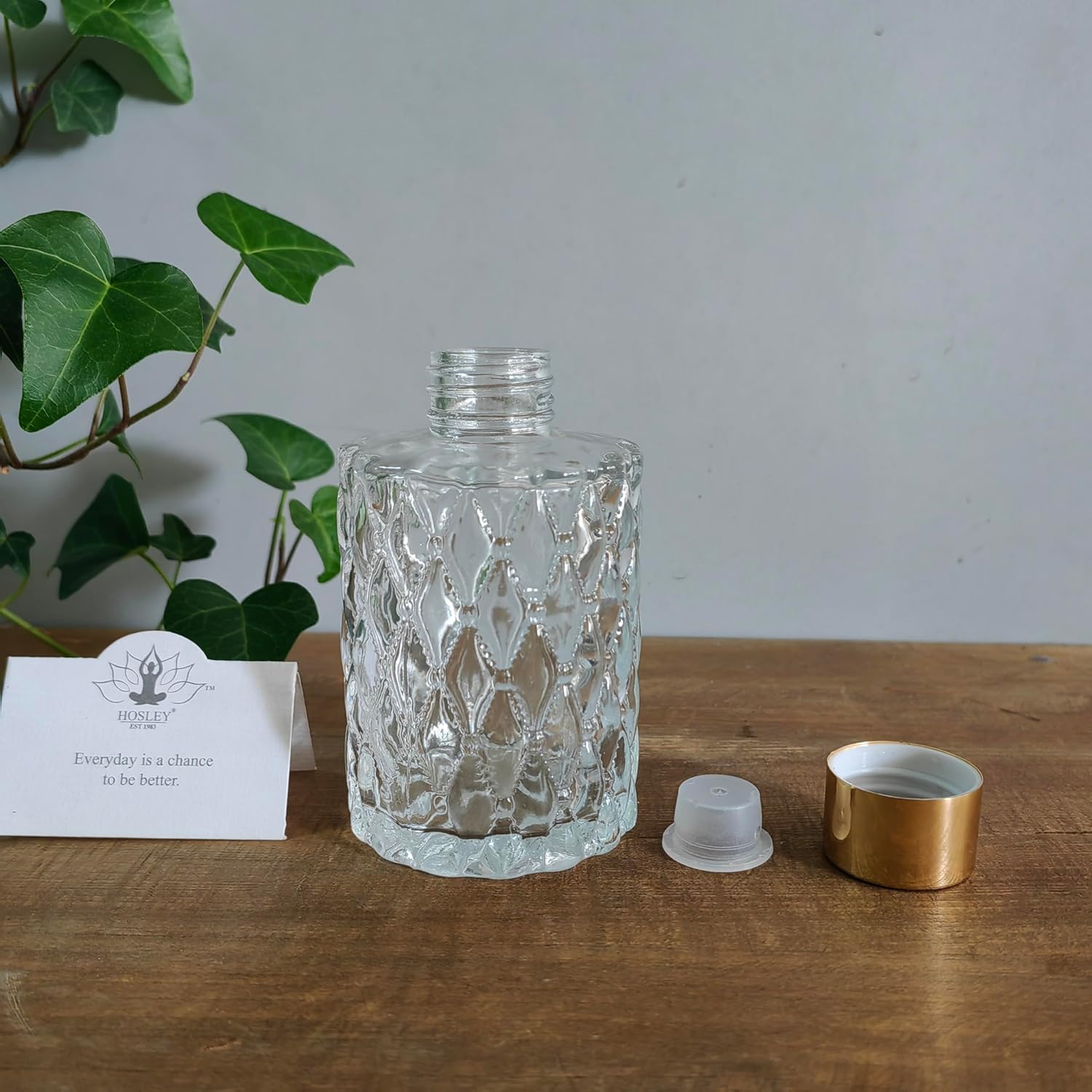 Hosley Set of 4 Mid Century Modern Glass Diffuser Bottles Gold 4 Inch High