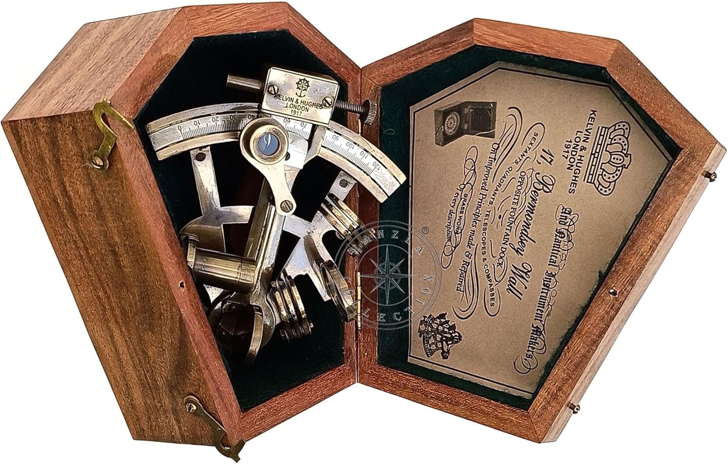 Brass Nautical Sextant with Wooden Box Vintage Gift