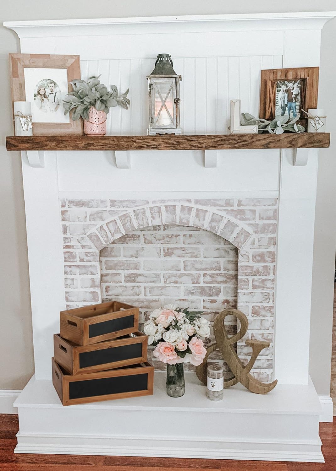 Set of 3 Rustic Wood Storage Crates with Chalkboard Handles