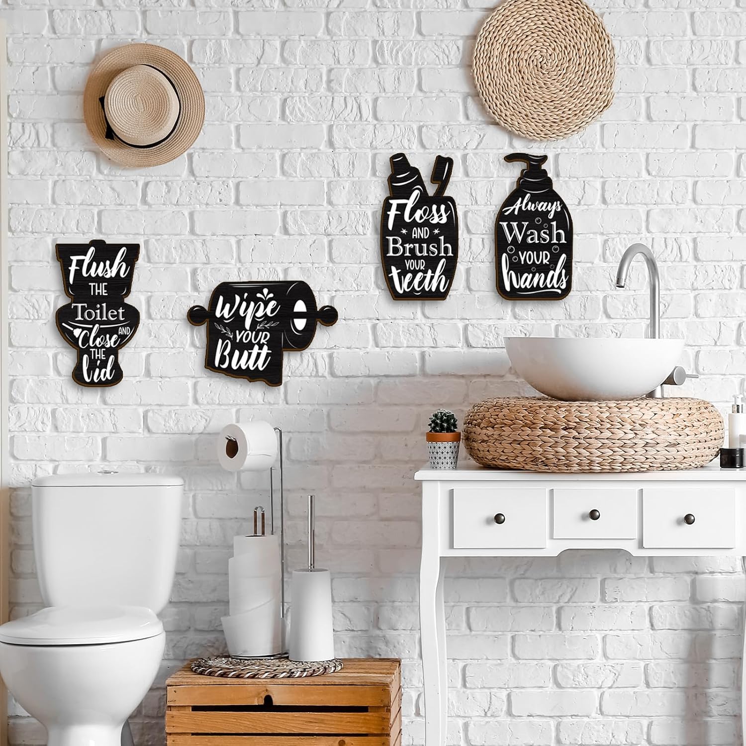Funny Bathroom Wall Decor Signs Set of 4