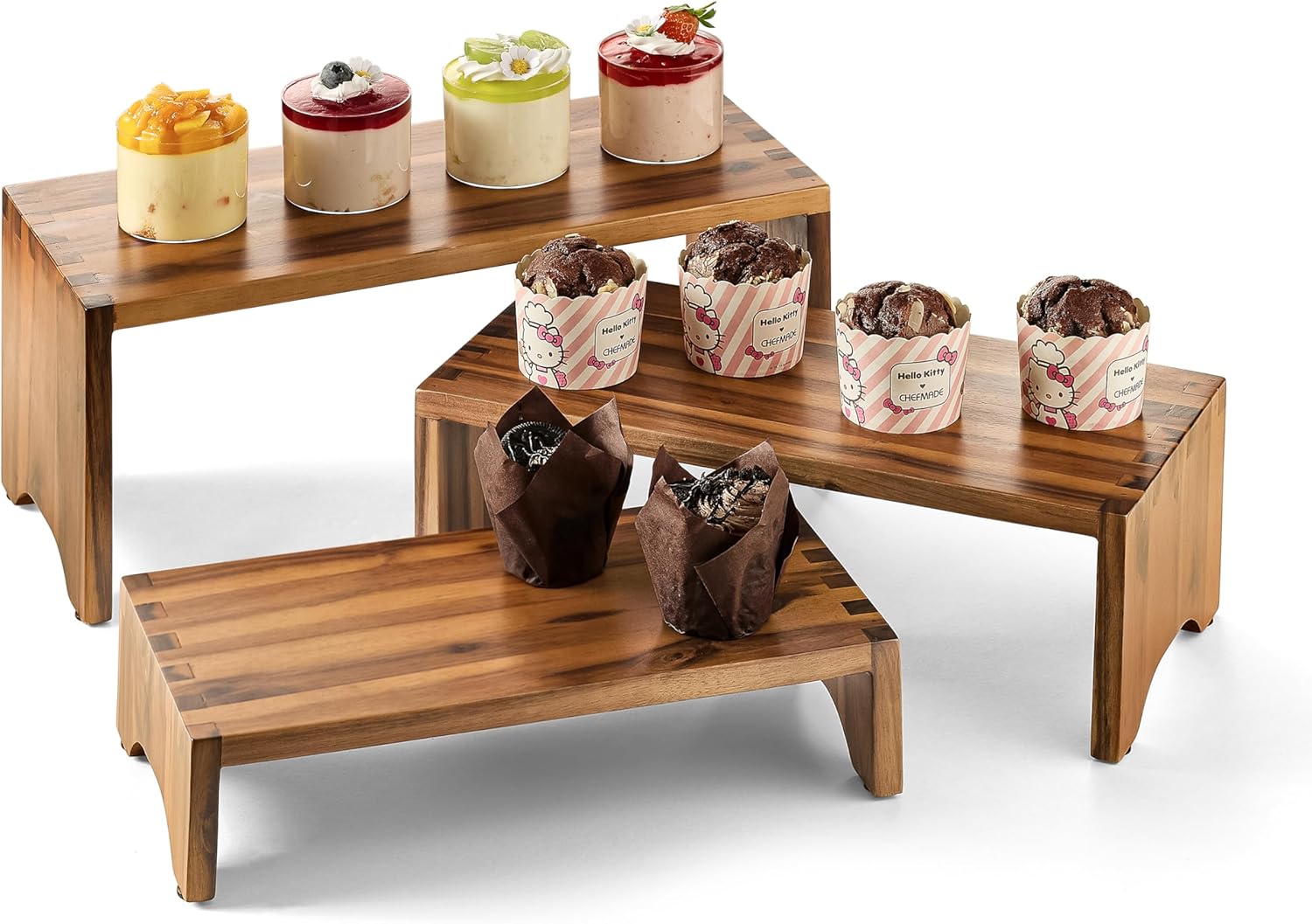 Tidita Acacia Wood Risers Display Stand Set of 3