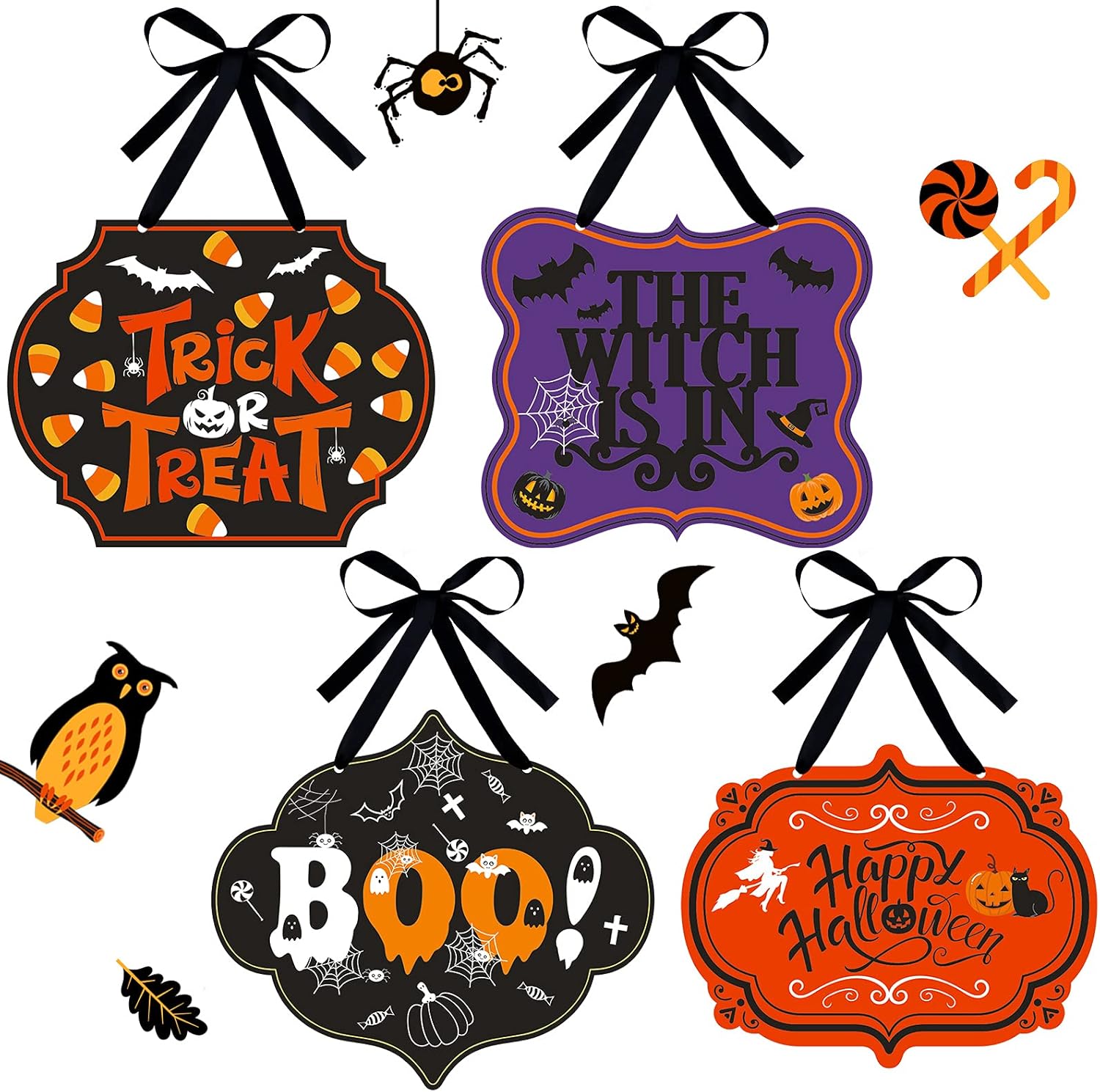 4 Pcs Halloween Felt Hanging Signs for Wreaths and Door Decorations