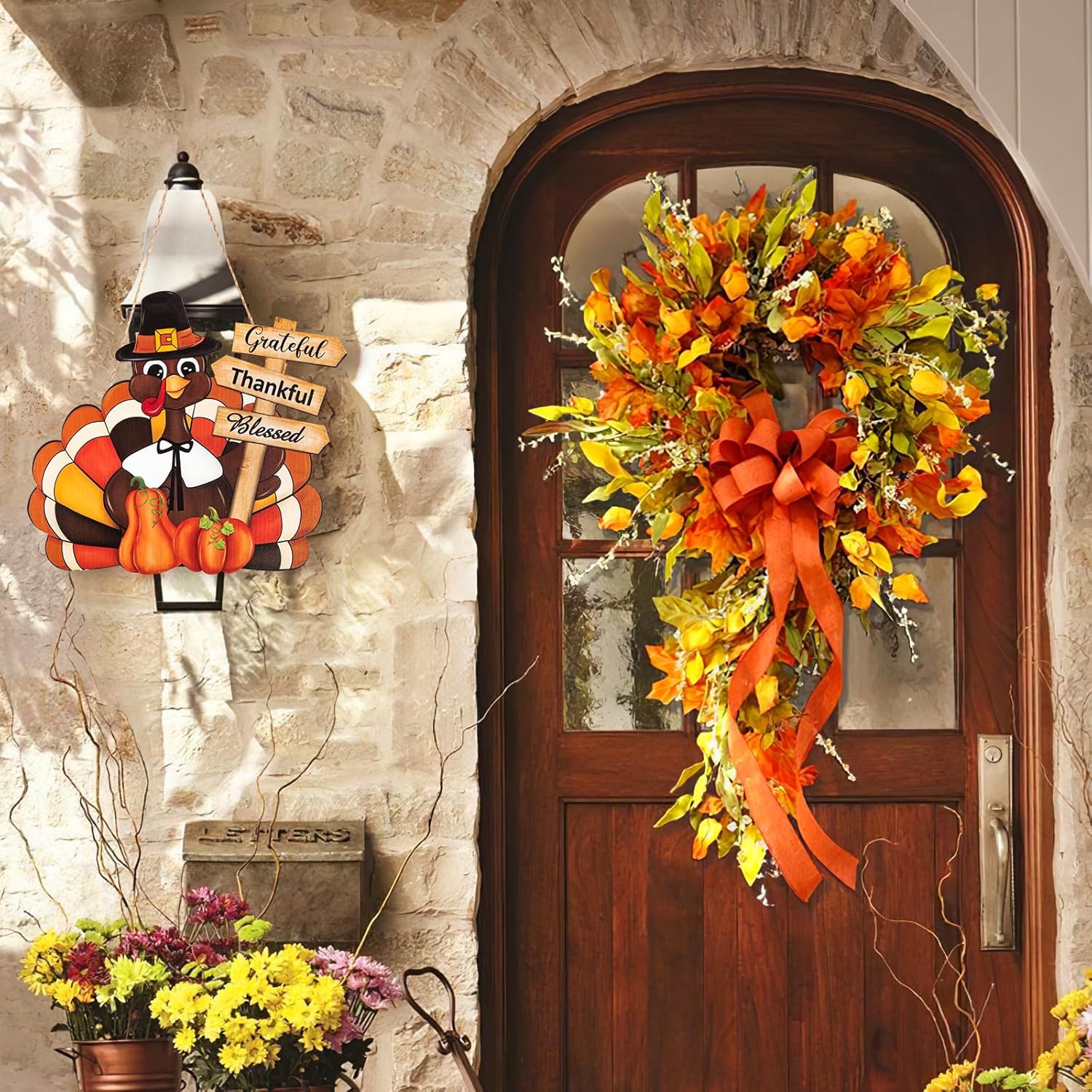 Thanksgiving Wooden Turkey Door Wreath Sign
