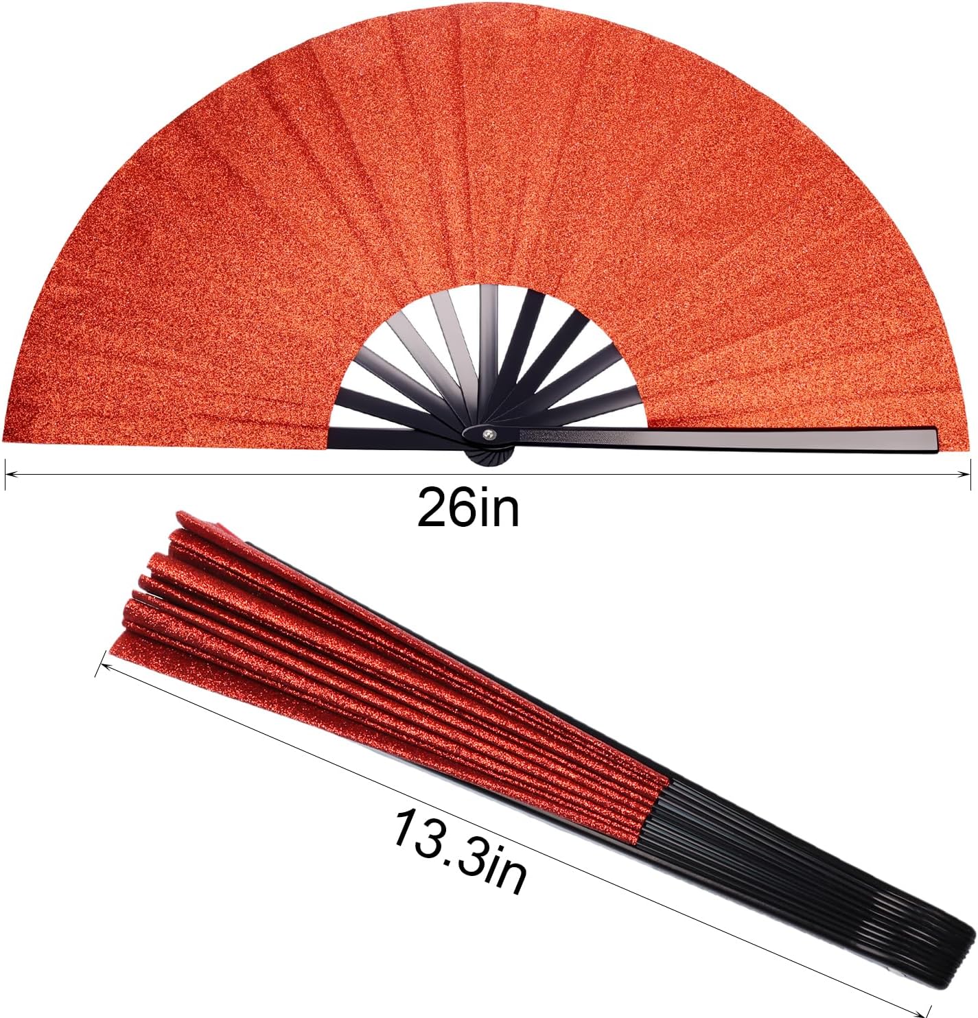 Large Folding Fan with Glitter 13 Inch Heavy Duty Plastic Fan