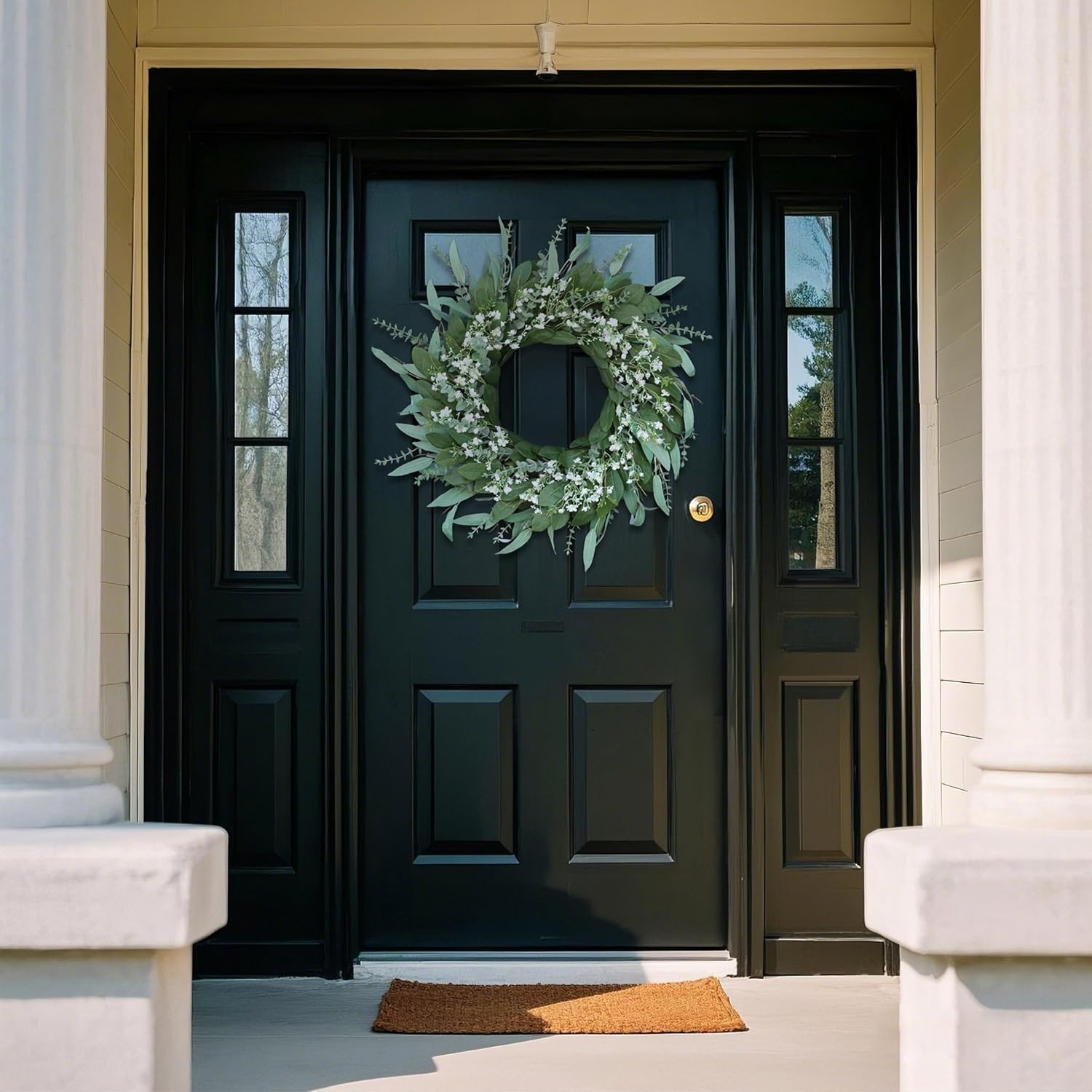 26 Inch Eucalyptus and Babys Breath Wreath for Front Door