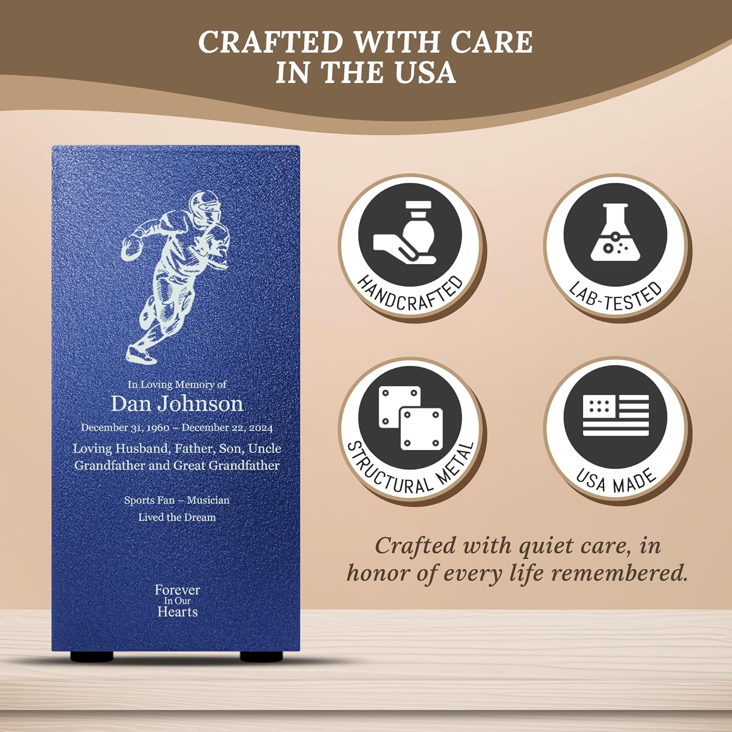 Customizable Football Cremation Urn with Engraving and Base