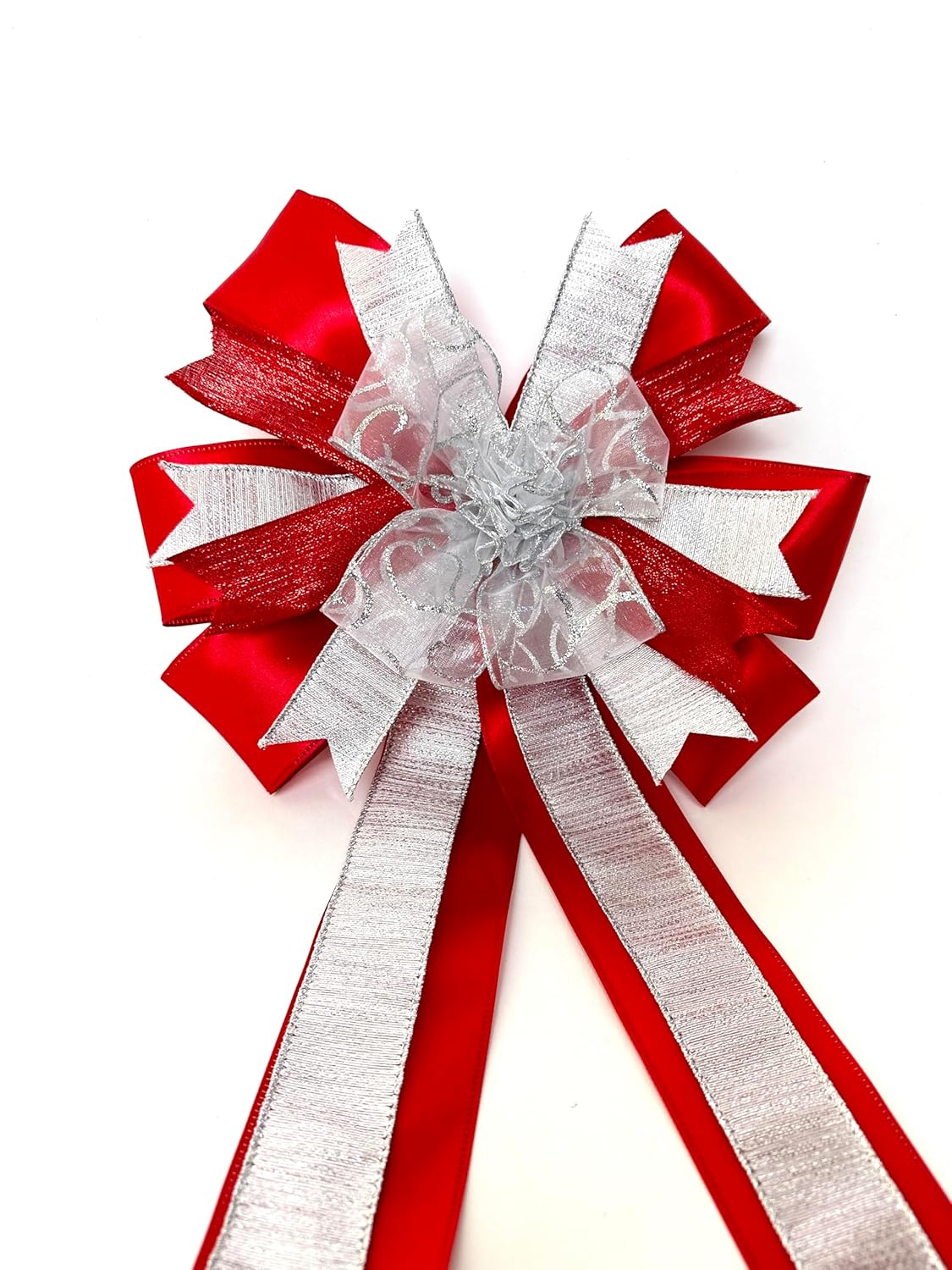 Red and Silver Wreath Bow for Christmas Tree