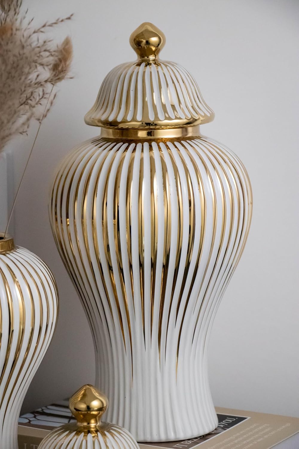 White Ceramic Ginger Jar with Lid Storage Jar