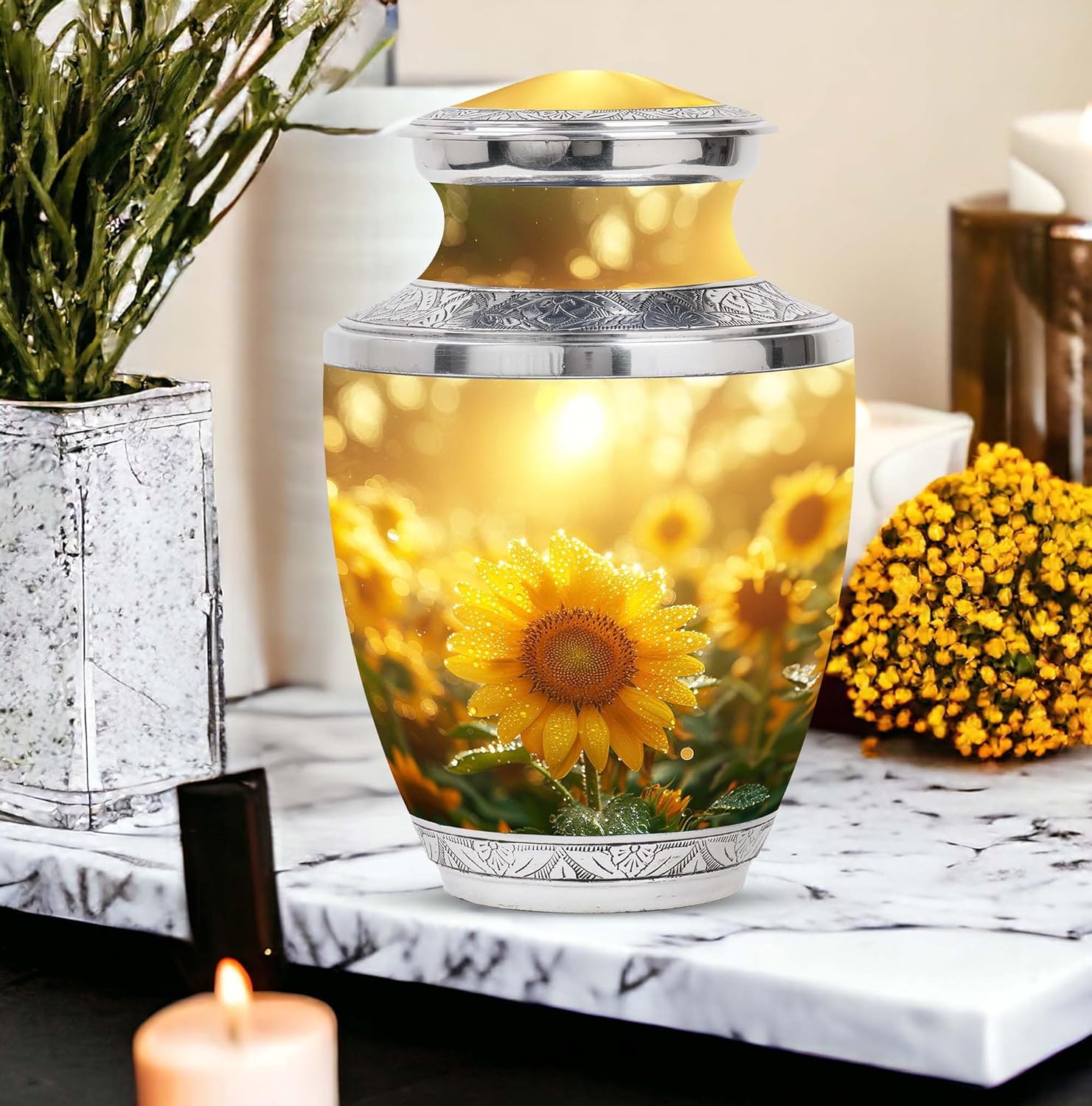 Golden Sunshine Dew Large Velvet Bag Urn - 10 Inch