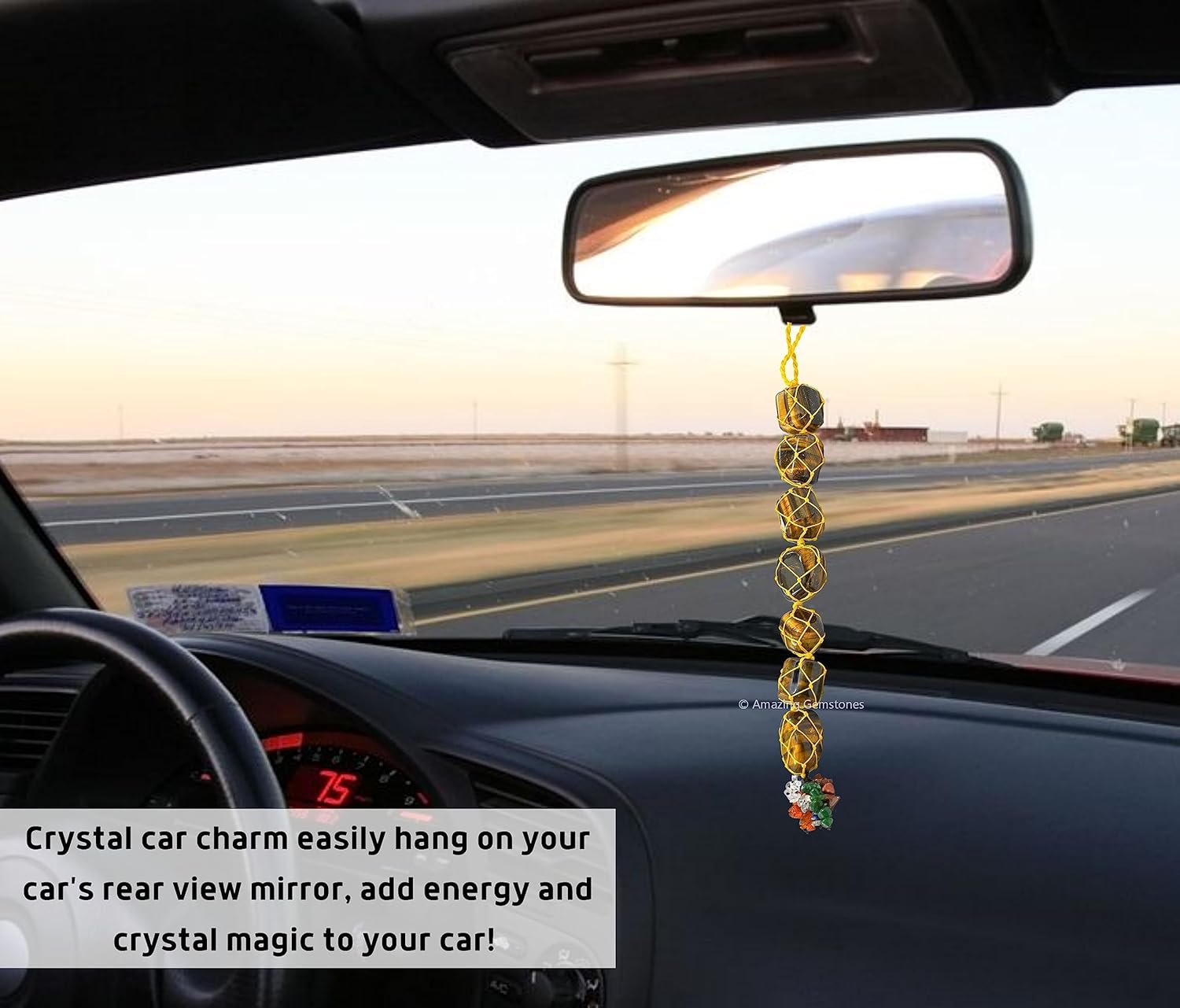 Amazing Gemstone Tiger Eye Crystal Car Mirror Hanging Decor