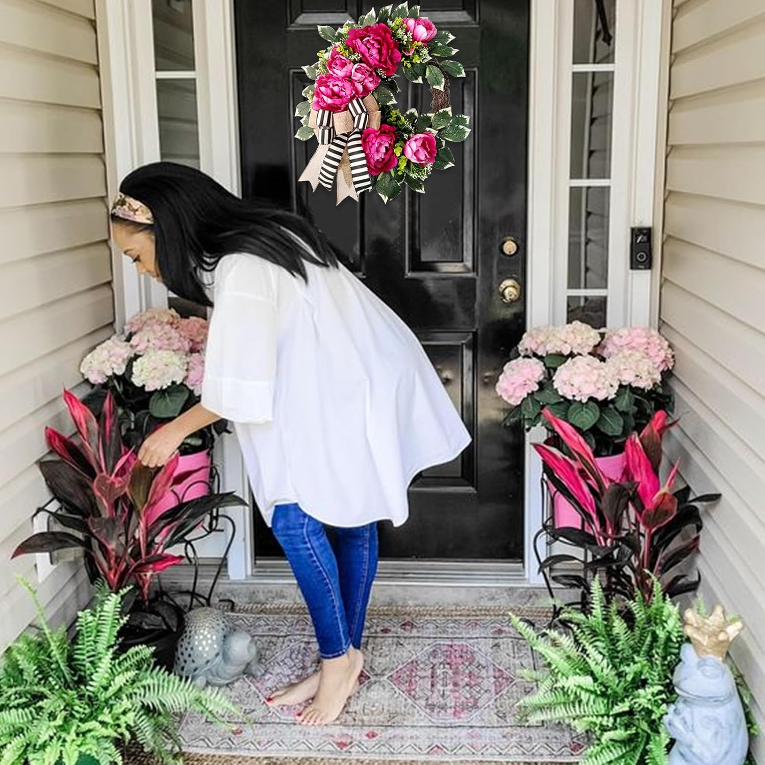 Hot Pink Peony Wreath for Front Door