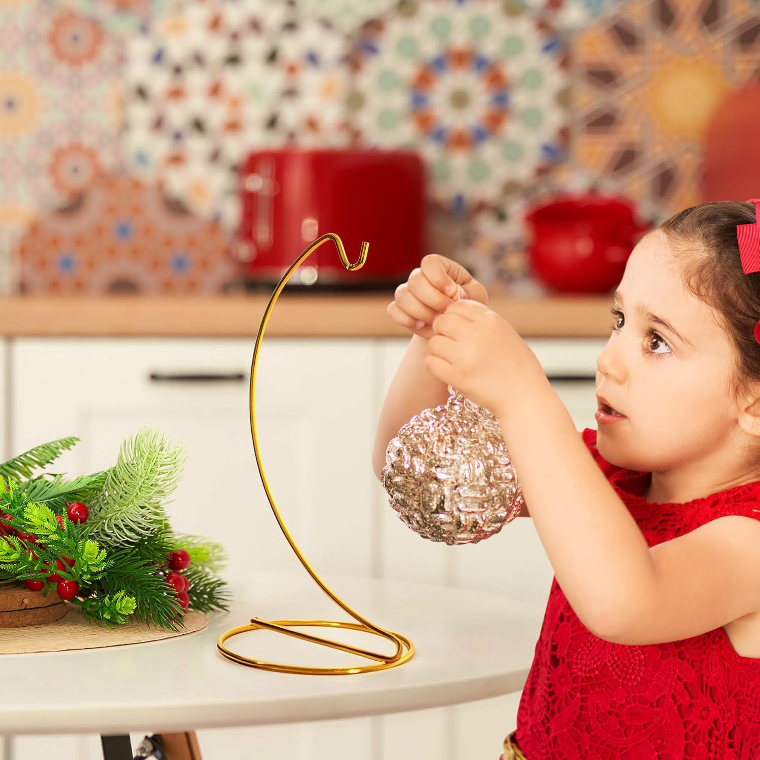 HD HYALINE DORA 3 Pack Gold Hanging Ornament Display Stand Holder Hook for Glass Globe Terrarium Table Decor