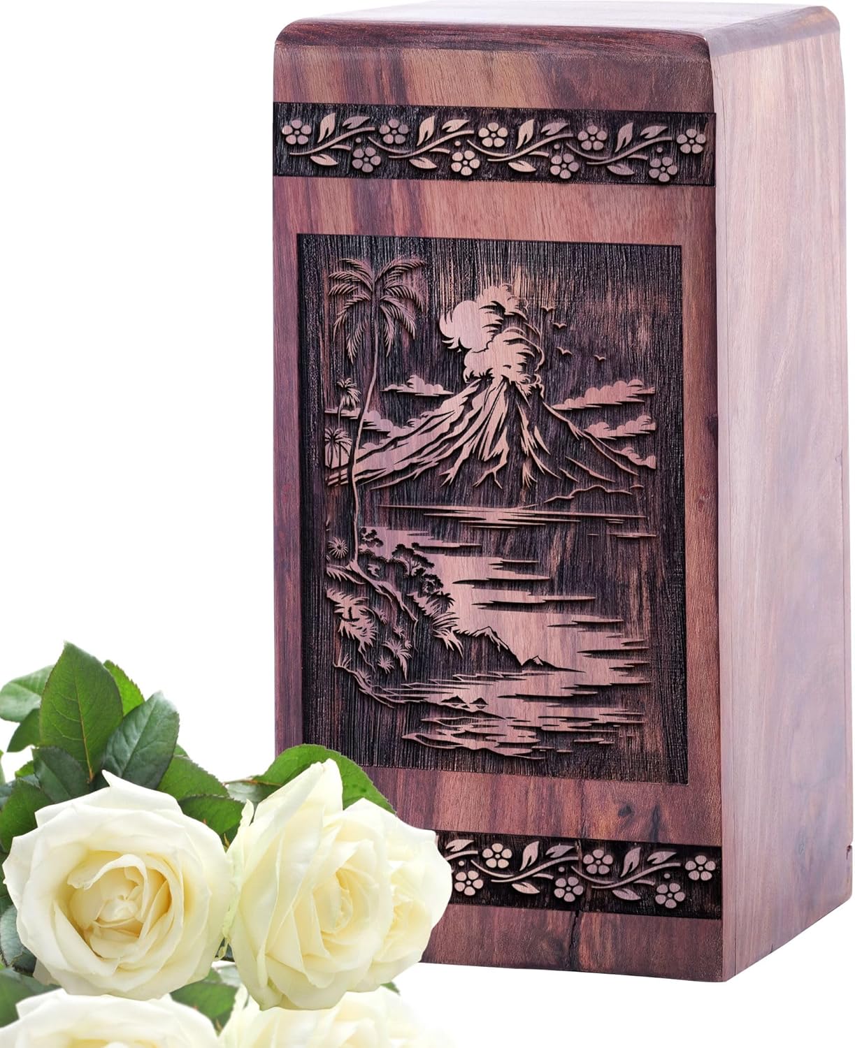 Volcano Eruption Wooden Urn for Adult Ashes