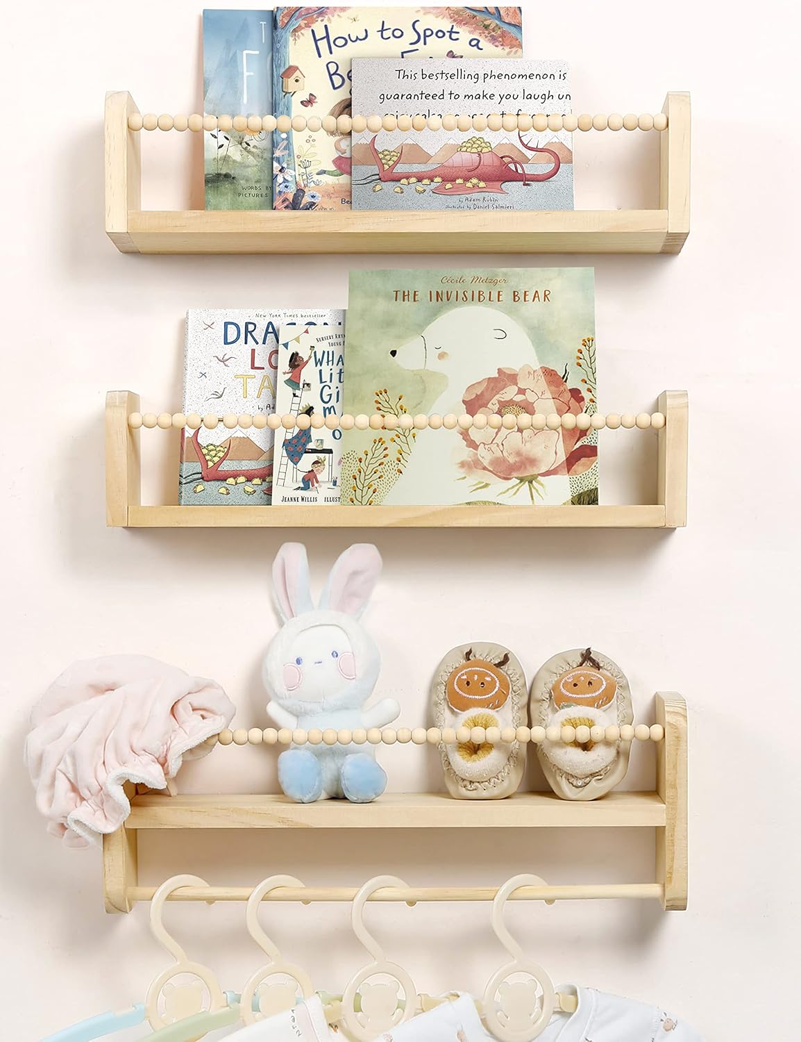 Maxpeuvon Set of 3 Floating Wall Bookshelves Natural Wood