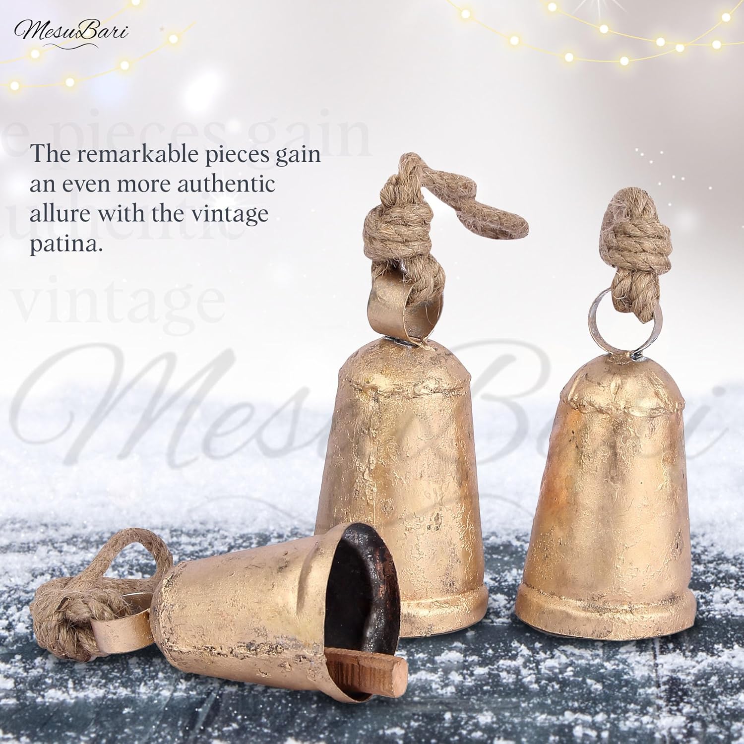 Set of 3 Vintage Brass Cone Cow Bells with Rustic Design