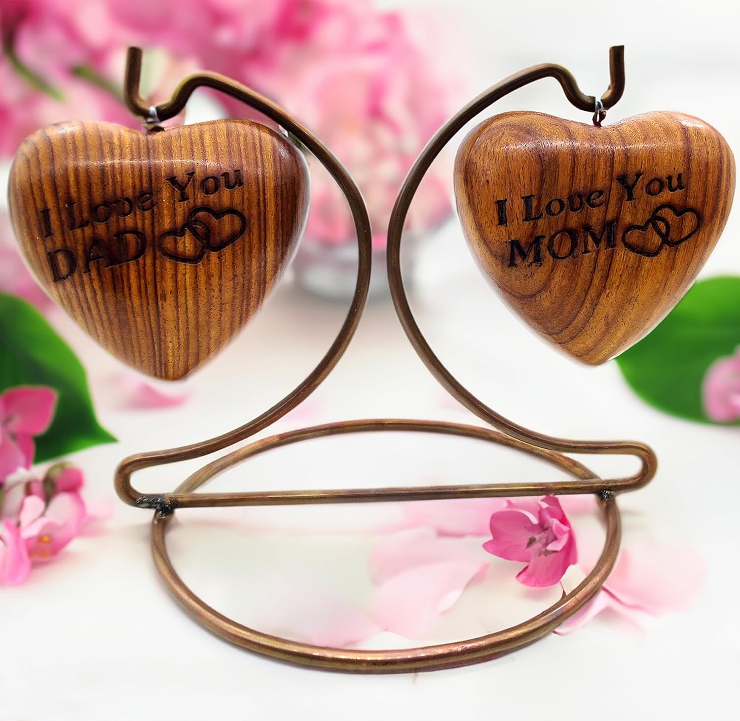Wooden Dual Heart Keepsake Urn for Ashes