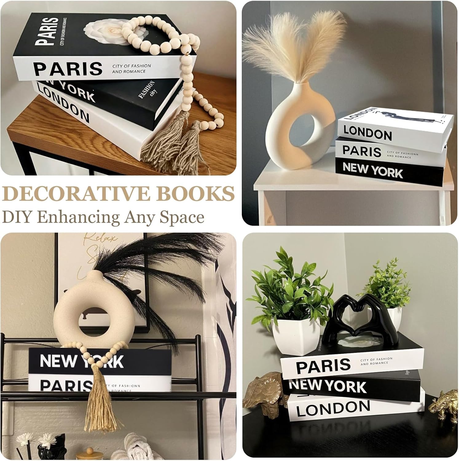 Gocelufe Decorative Book Set with Wood Bead Tassels