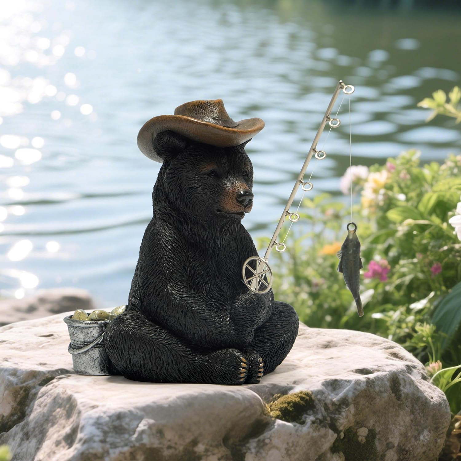 Hodao Black Bear Fishing Statue Home Decor
