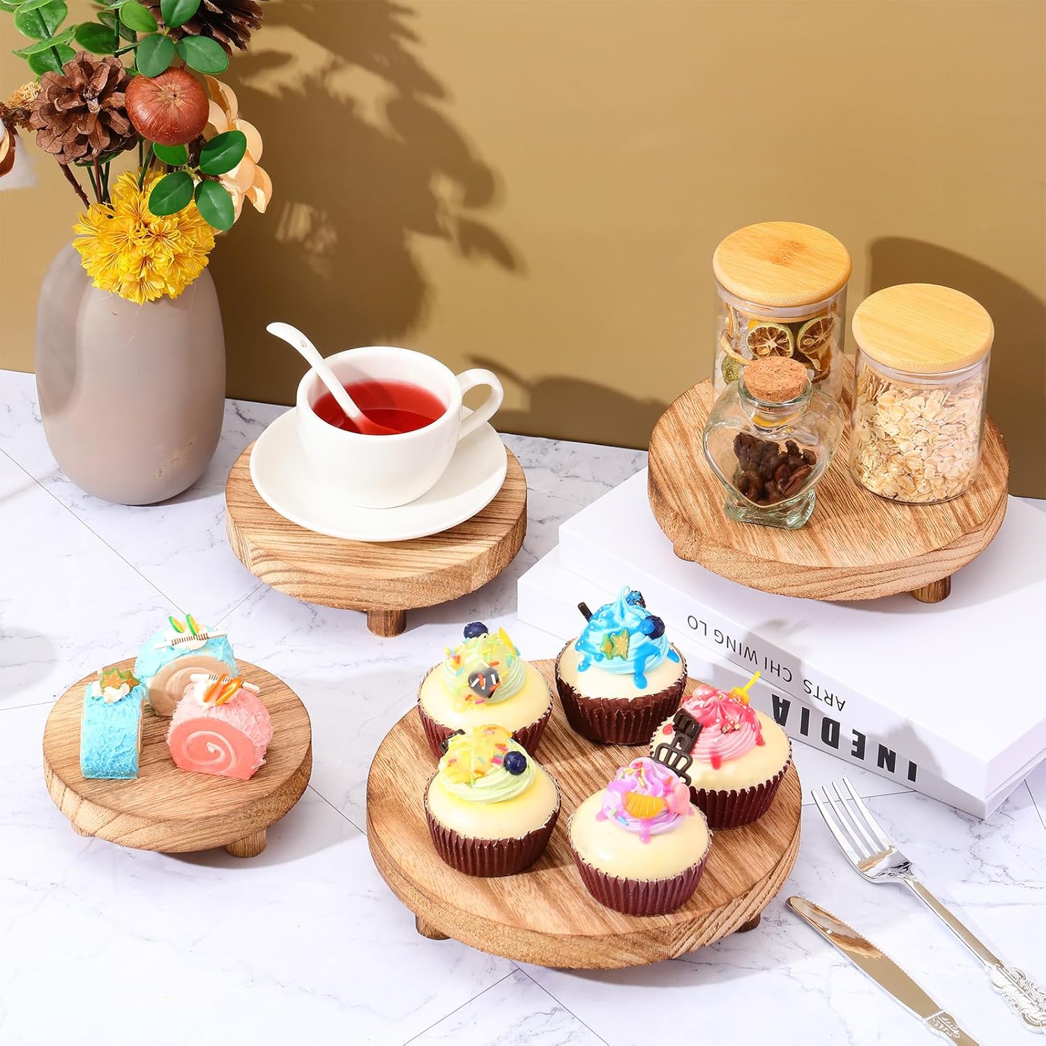 Geetery 4 Pcs Wooden Risers Display Stand Decor