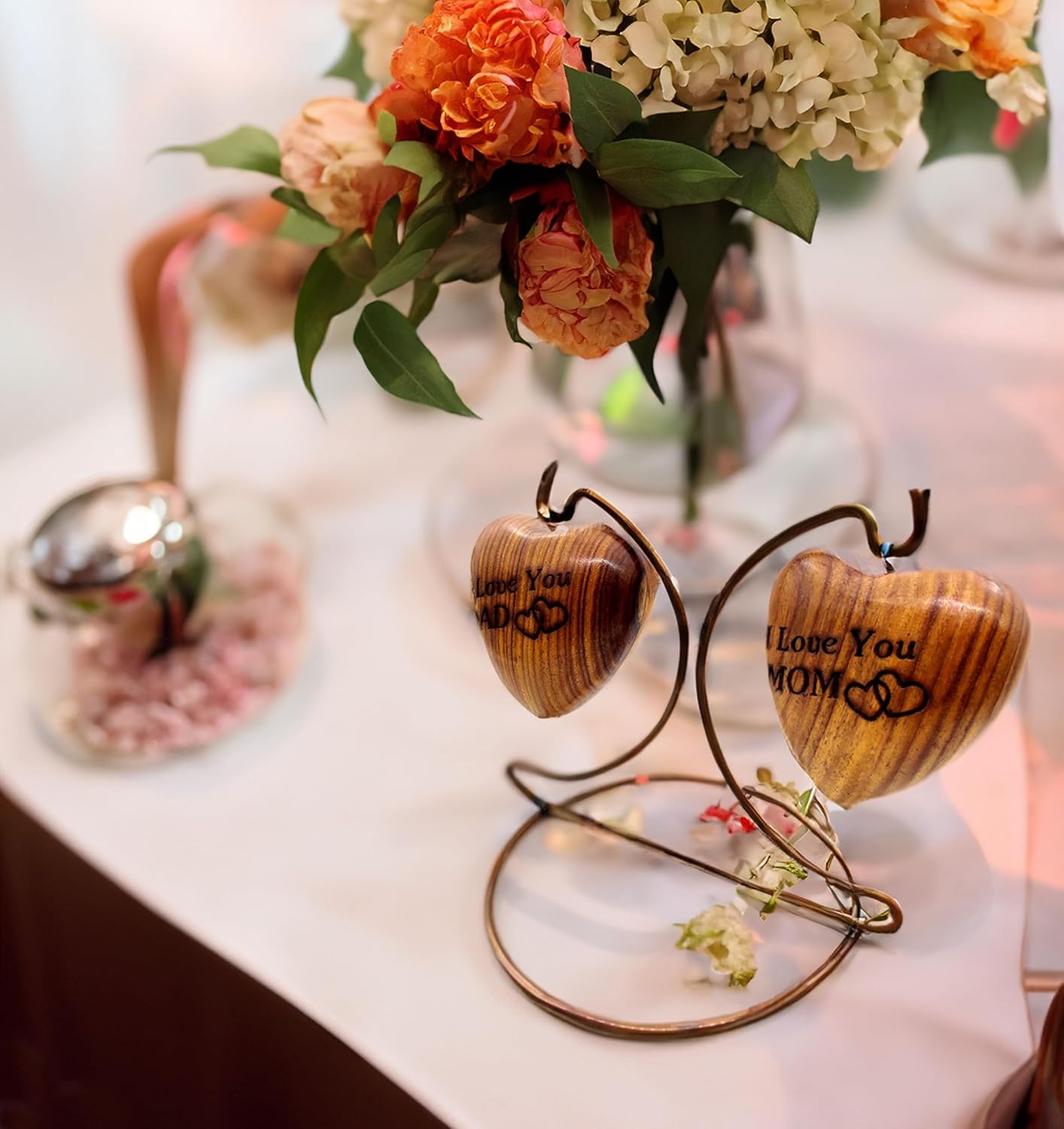 Wooden Dual Heart Keepsake Urn for Ashes