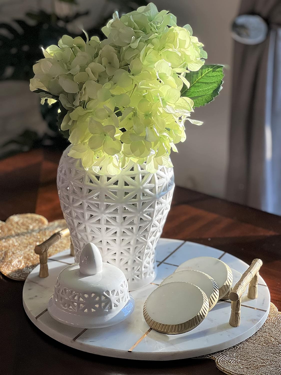 Noori Home 100 Modern Glam Artisan Ceramic ARIA Small Ginger Jar Urn with Lid