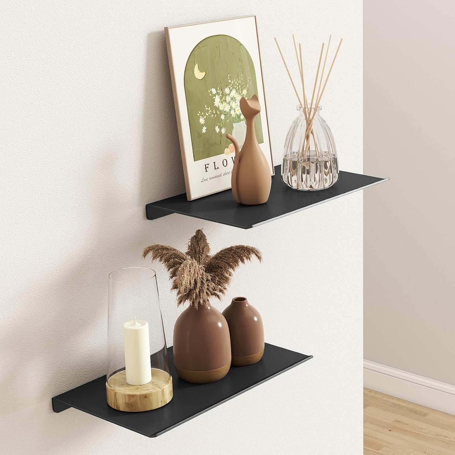 MKO 8 Inch Floating Shelves Set 2 Pack Black