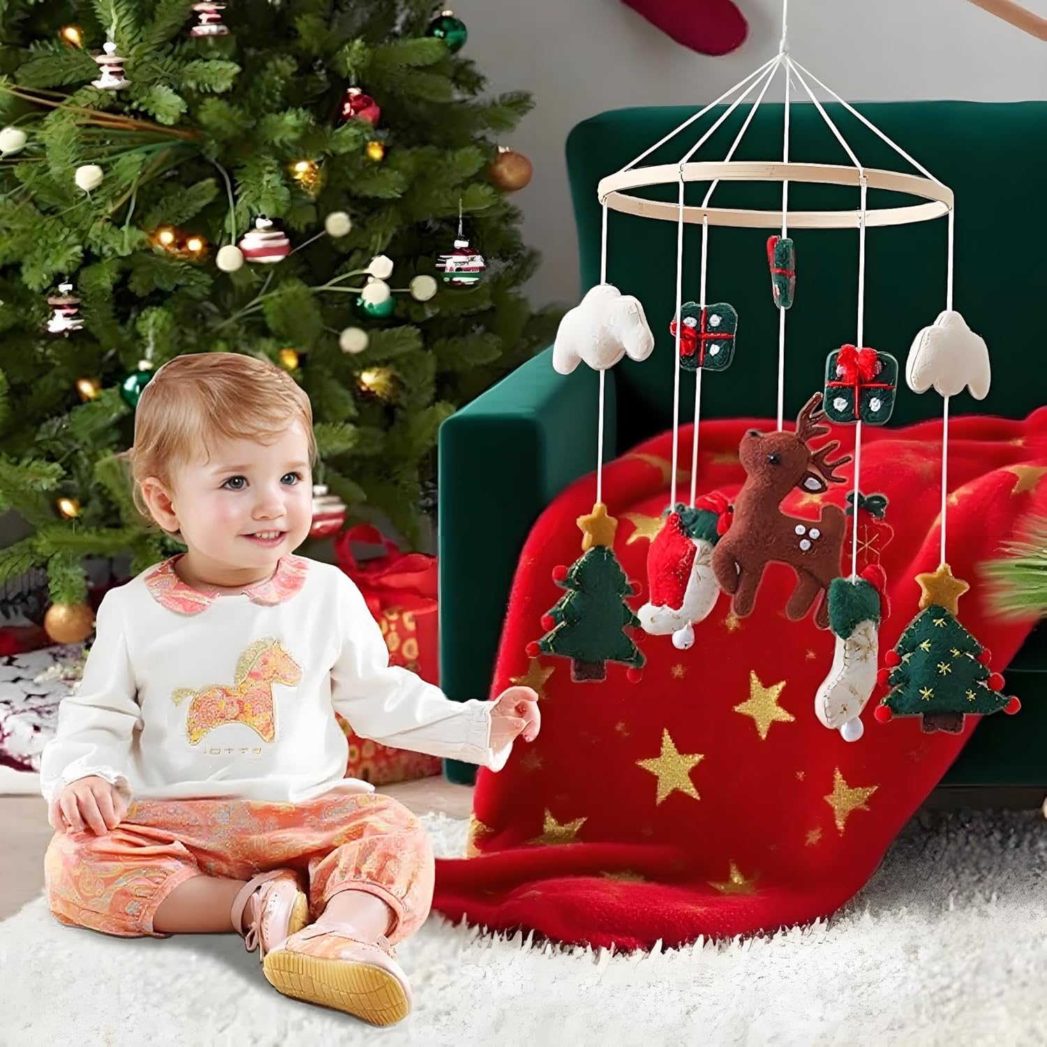 Handmade Felt Christmas Crib Mobile for Baby Room