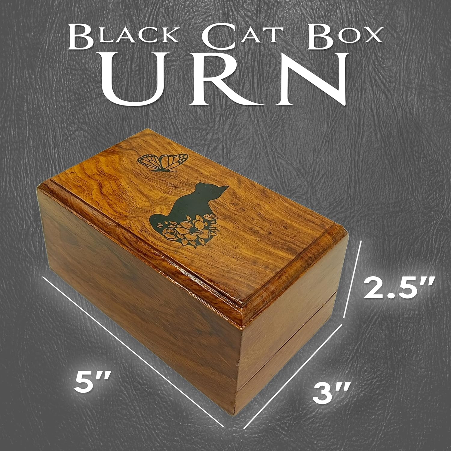 Rosewood Pet Urn with Black Cat in Heaven Design